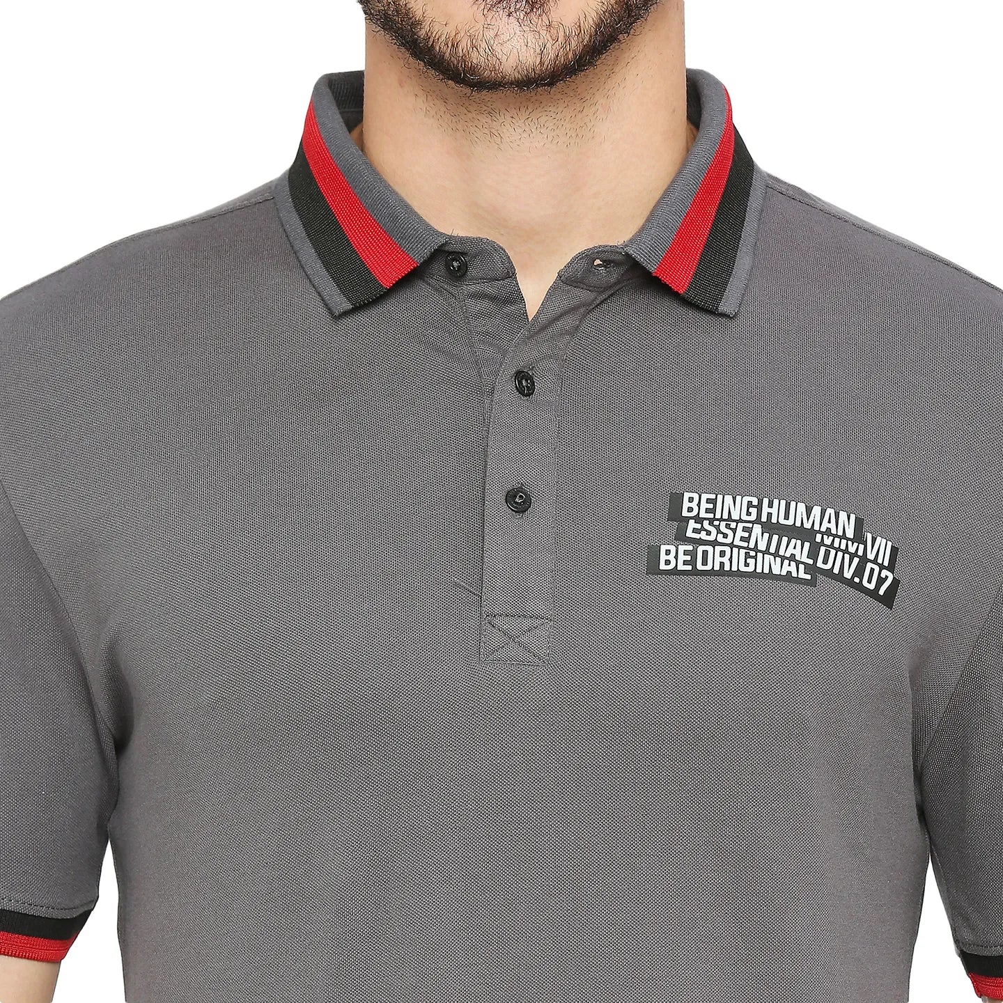Grey Regular Fit Men's Polo T-Shirt by Being Human Clothing - Image 5