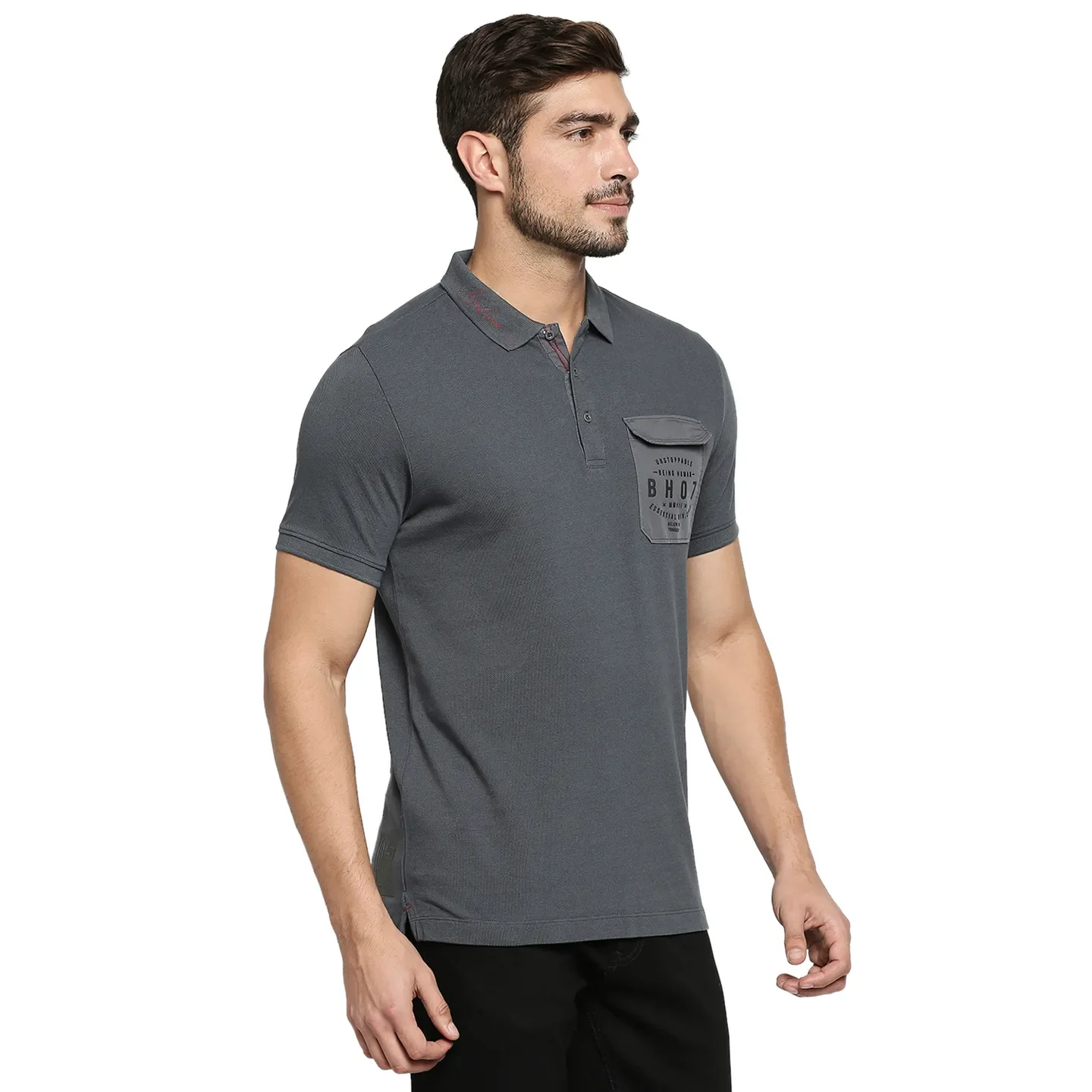 Grey Regular Fit Men's Polo T-Shirt by Being Human Clothing - Image 5