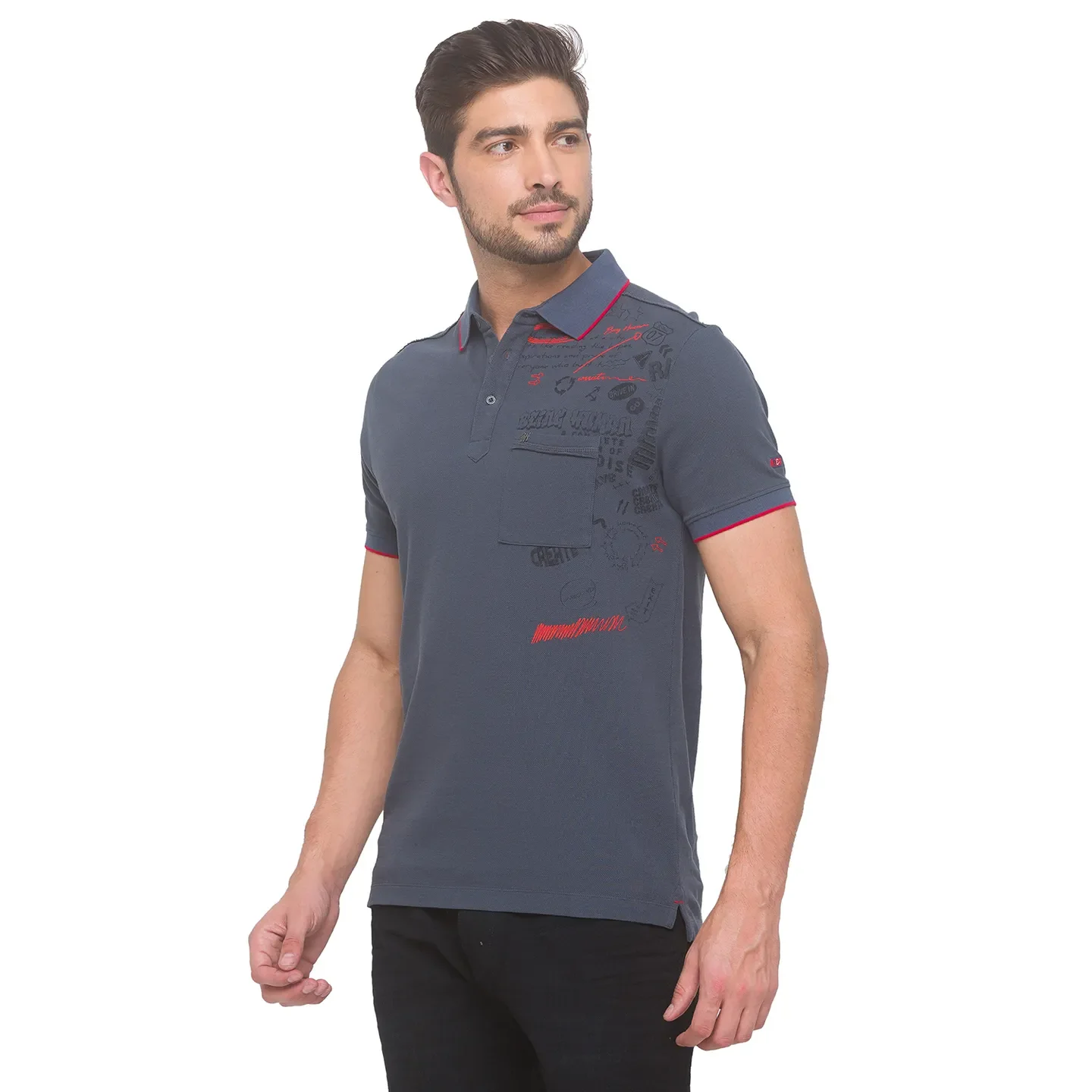 Grey Regular Fit Men's Polo T-Shirt by Being Human Clothing - Image 3