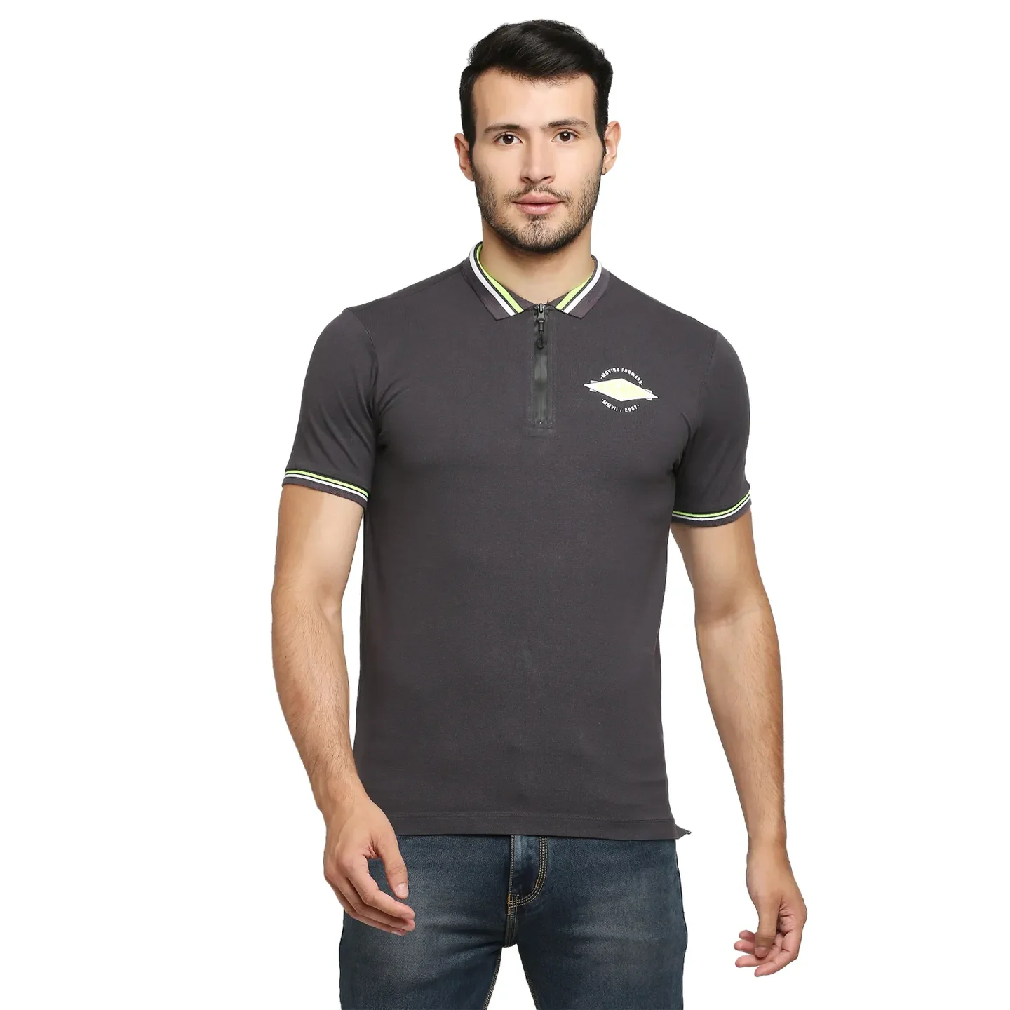 Grey Regular Fit Men's Polo T-shirt by Being Human Clothing