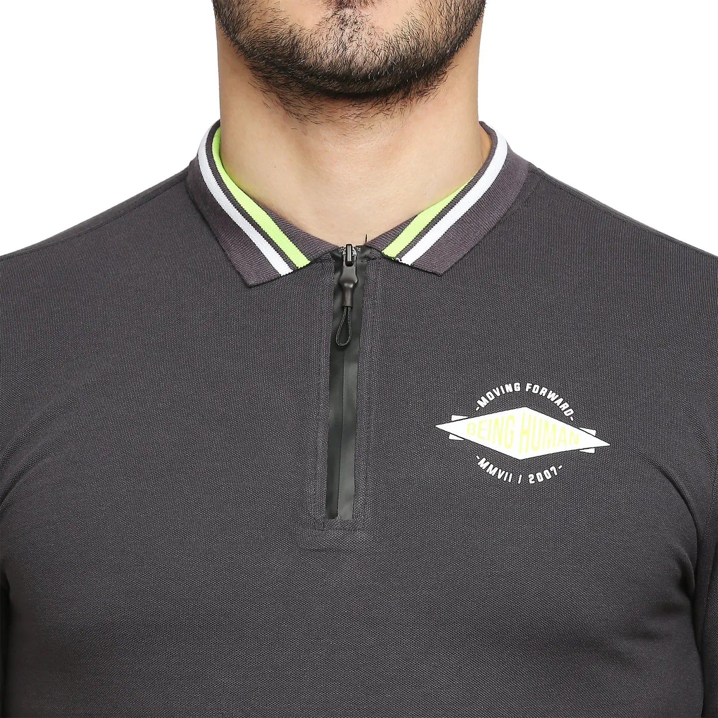 Grey Regular Fit Men's Polo T-shirt by Being Human Clothing - Image 5