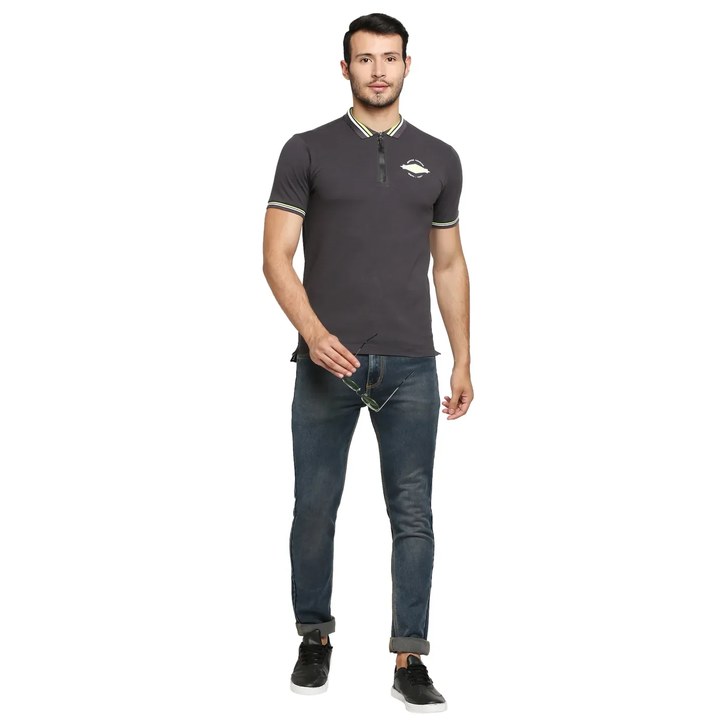 Grey Regular Fit Men's Polo T-shirt by Being Human Clothing - Image 6