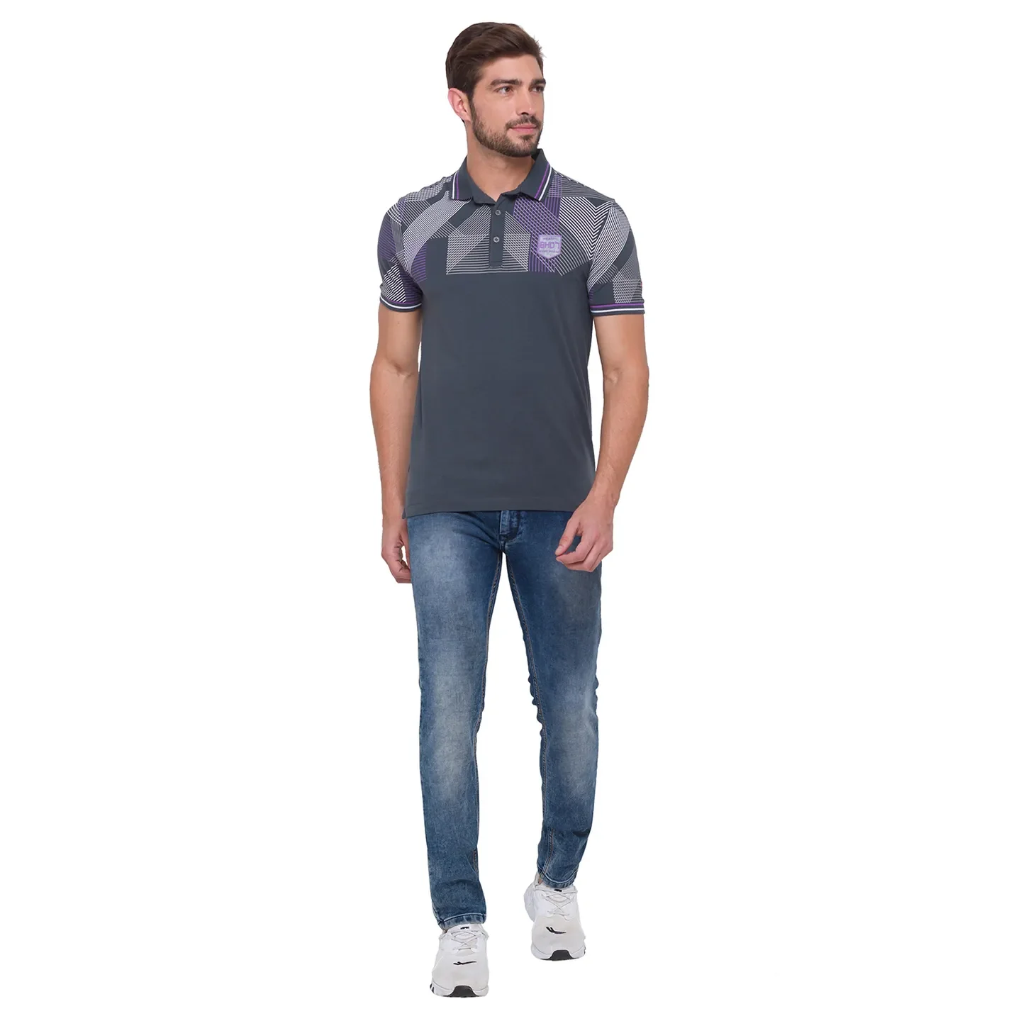 Grey Regular Fit Men's Polo T-shirt by Being Human Clothing