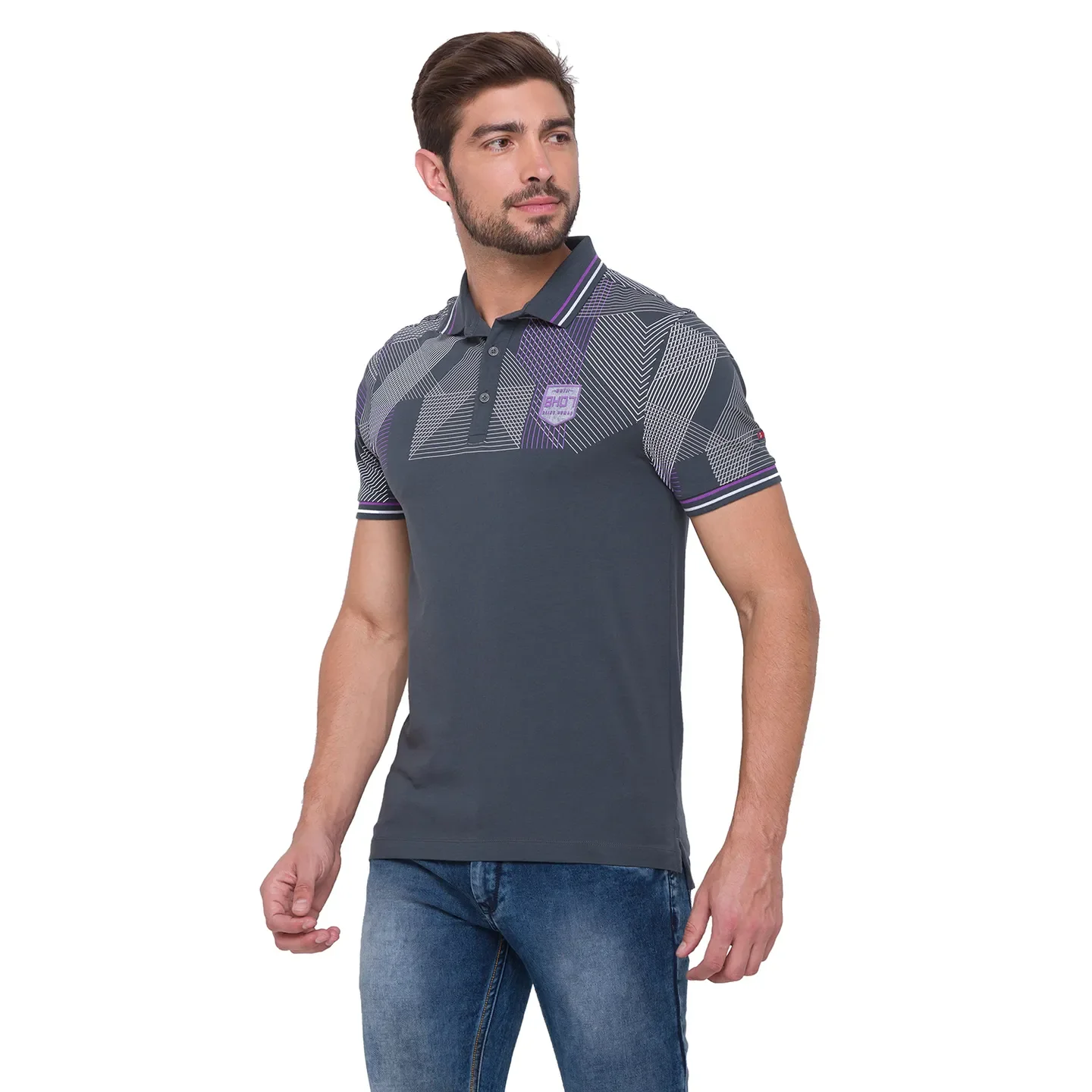 Grey Regular Fit Men's Polo T-shirt by Being Human Clothing - Image 3