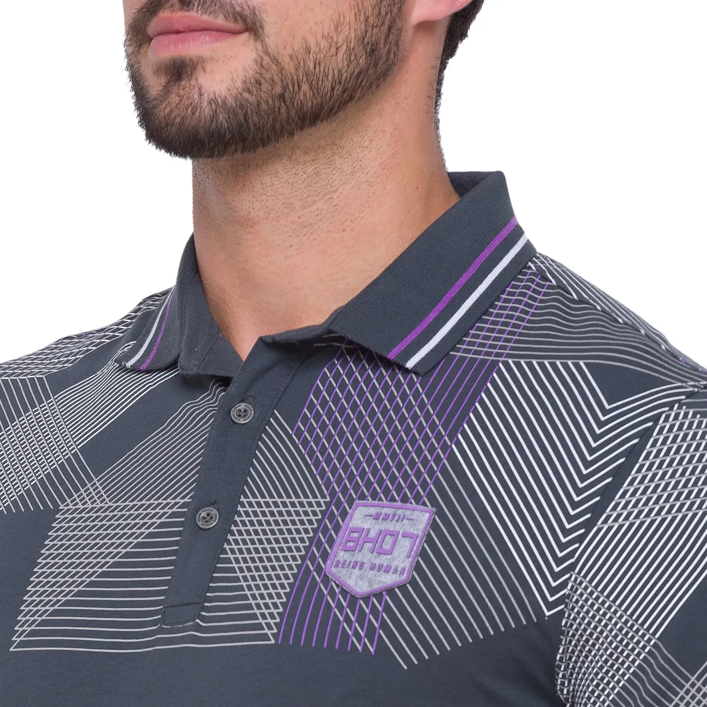 Grey Regular Fit Men's Polo T-shirt by Being Human Clothing - Image 4