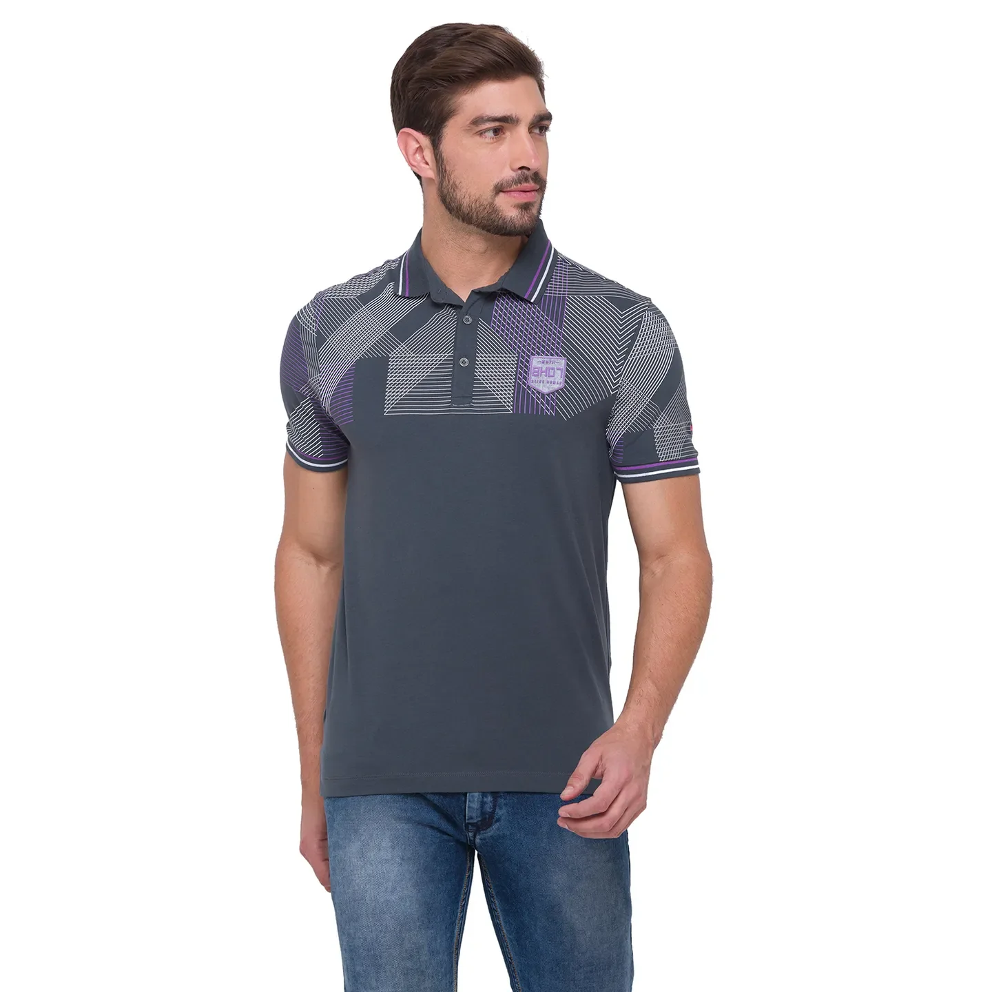 Grey Regular Fit Men's Polo T-shirt by Being Human Clothing - Image 5