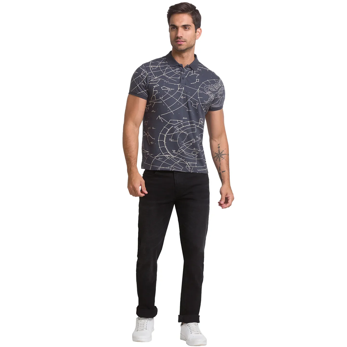 Grey Regular Fit Men's Polo T-Shirt by Being Human Clothing - Image 4