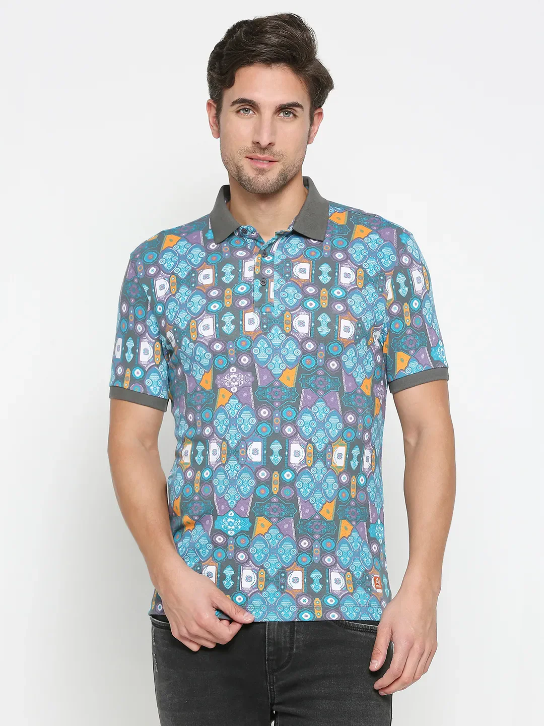 Grey Regular Fit Men's Polo T-shirt by Being Human Clothing