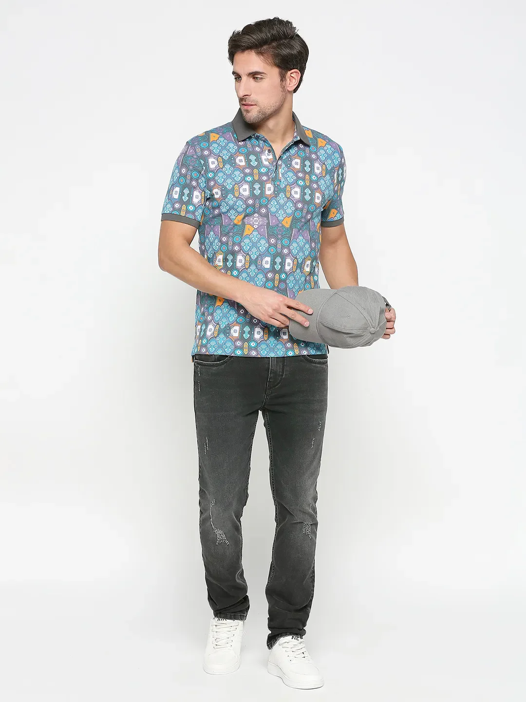 Grey Regular Fit Men's Polo T-shirt by Being Human Clothing - Image 6