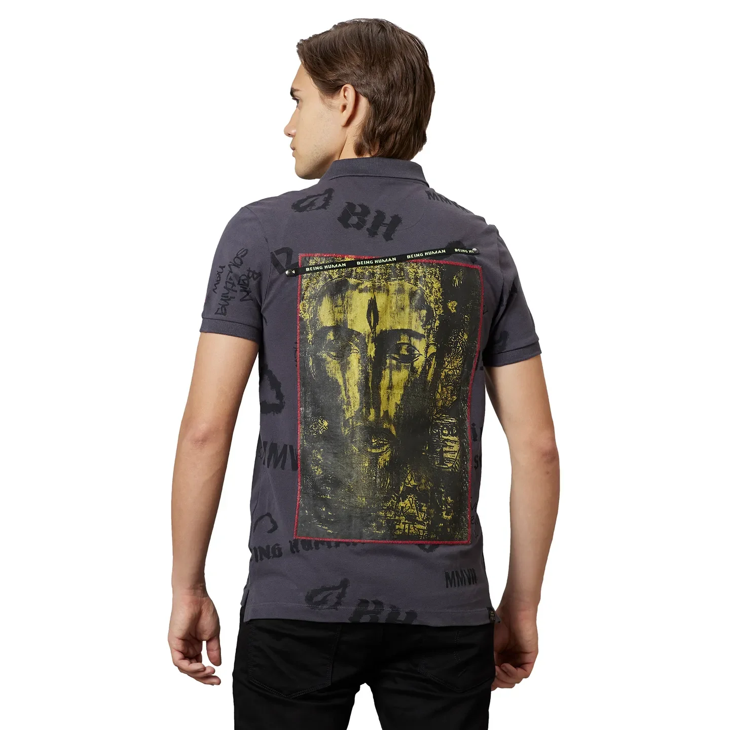 Black Regular Fit Men's Polo T-Shirt by Being Human Clothing - Image 10