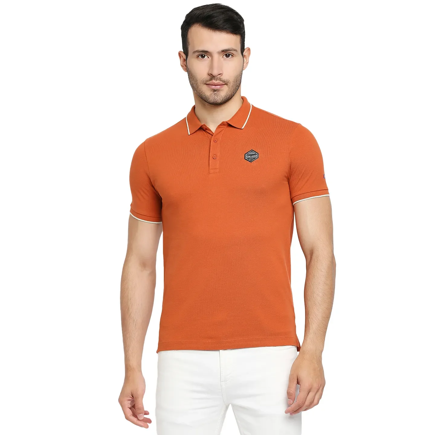 Brown Regular Fit Men's Polo T-Shirt by Being Human Clothing