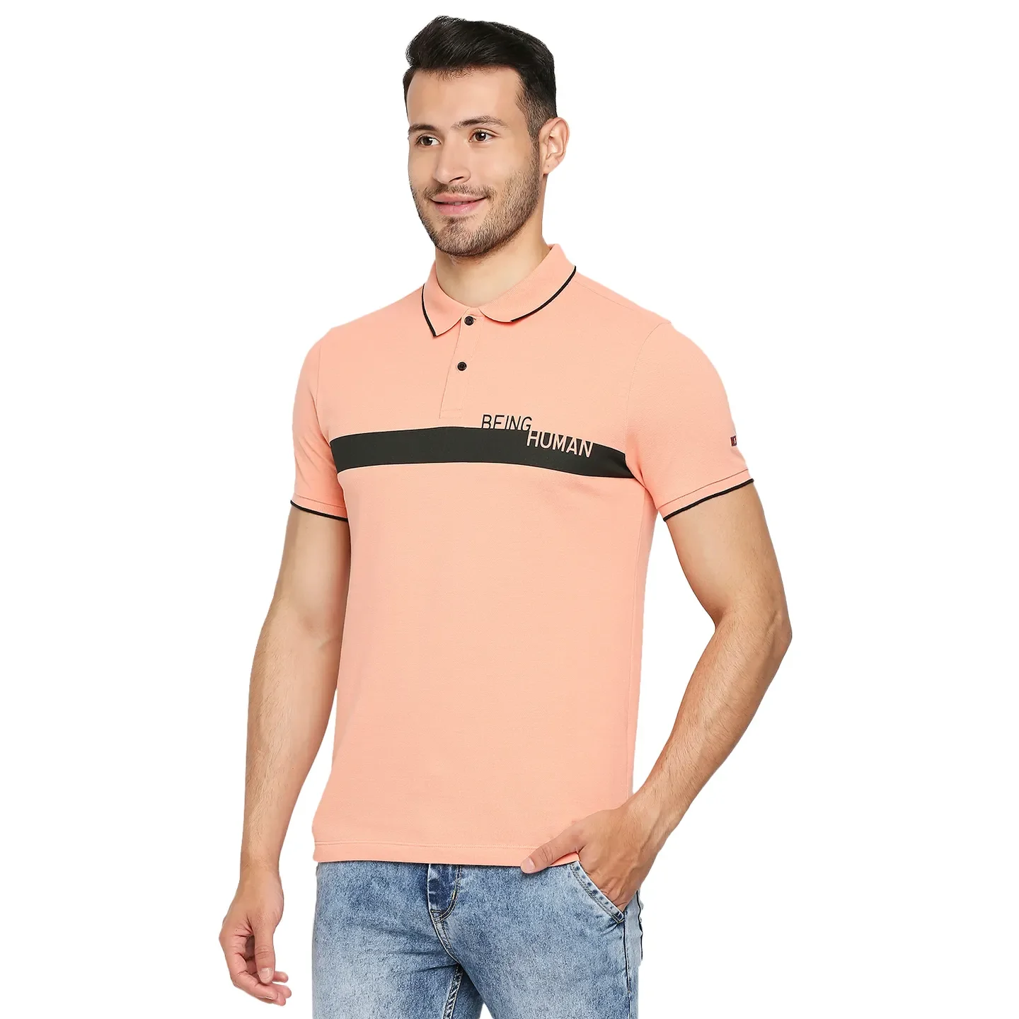 Pink Regular Fit Men's Polo T-Shirt by Being Human Clothing - Image 2