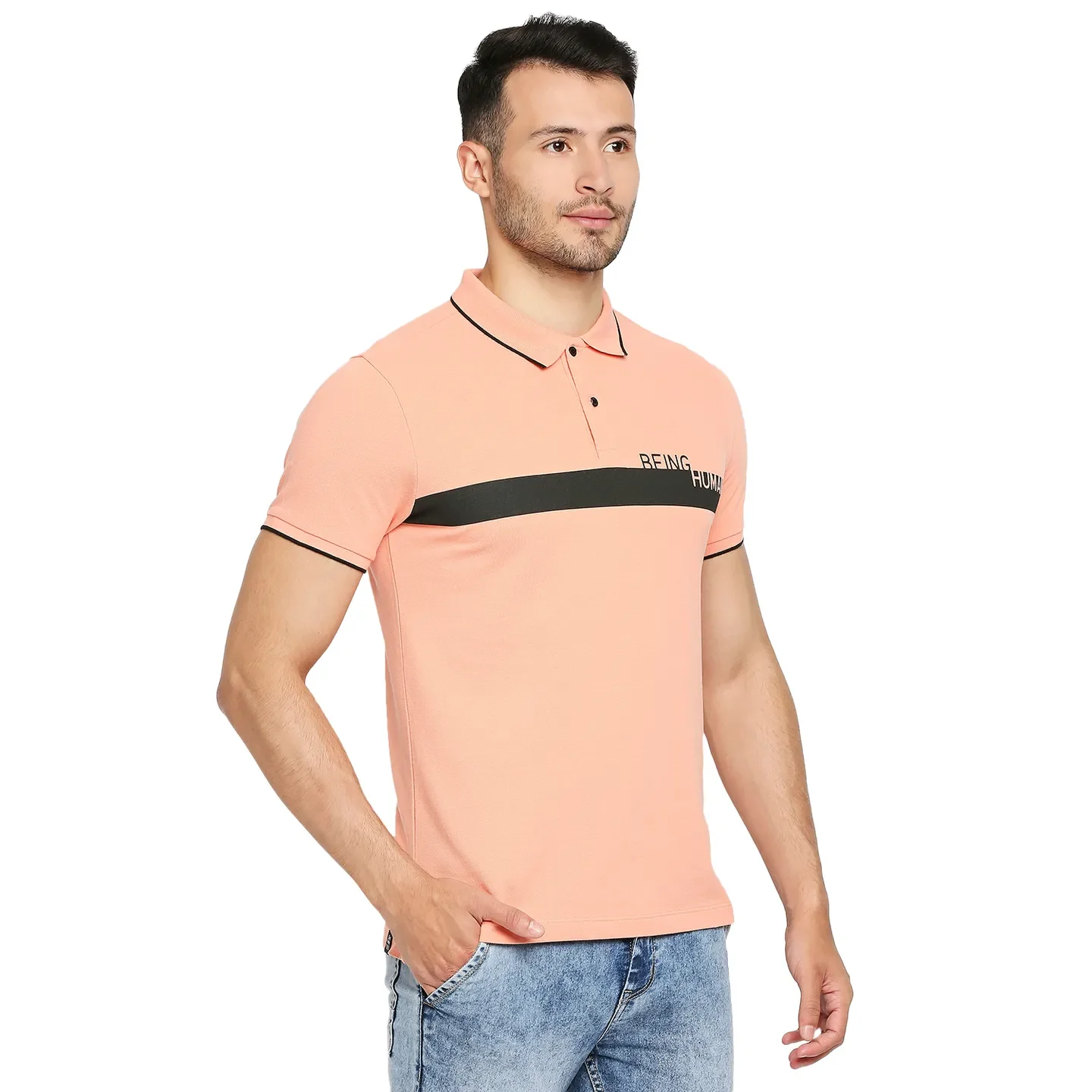 Pink Regular Fit Men's Polo T-Shirt by Being Human Clothing - Image 3