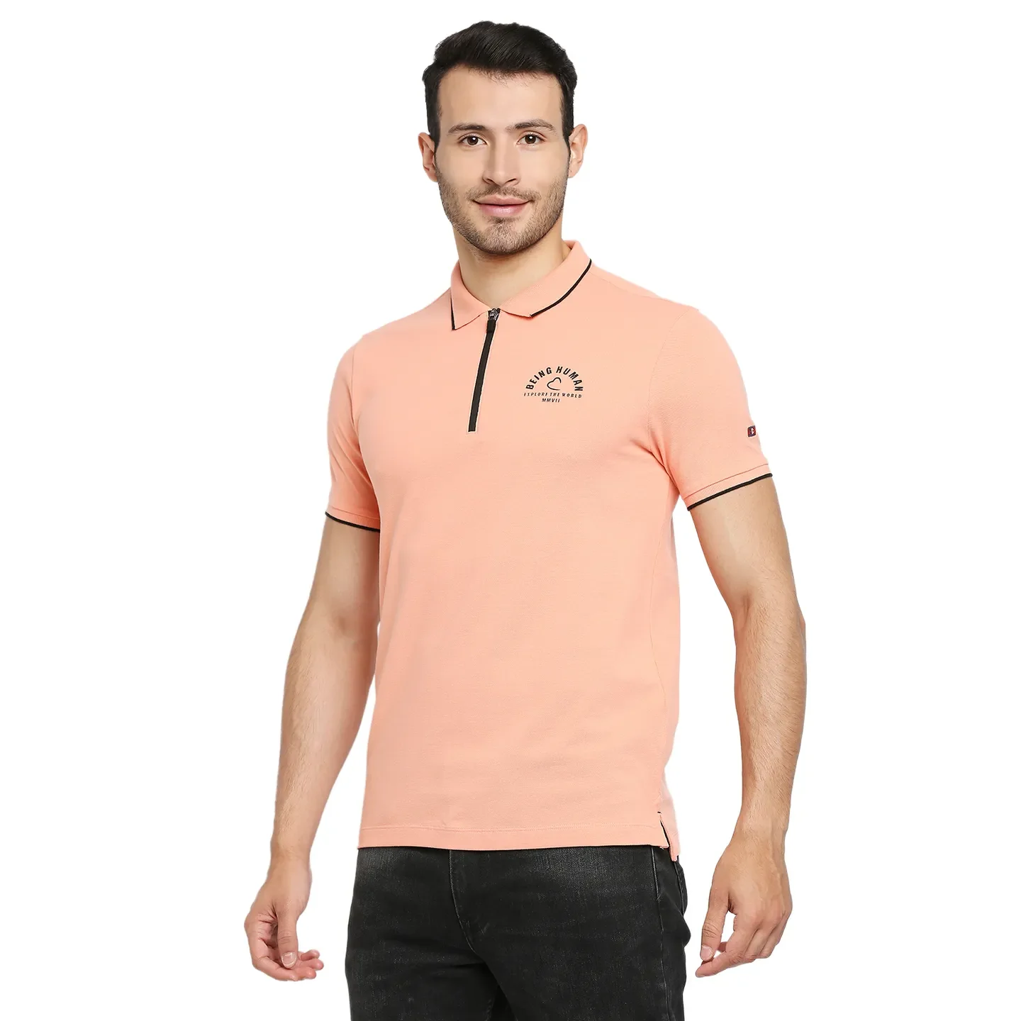 Pink Regular Fit Men's Polo T-Shirt by Being Human Clothing - Image 2