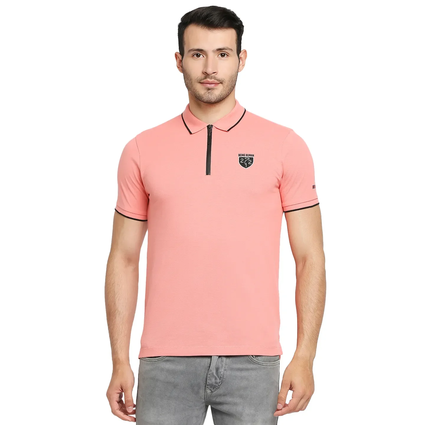 Pink Regular Fit Men's Polo T-Shirt by Being Human Clothing