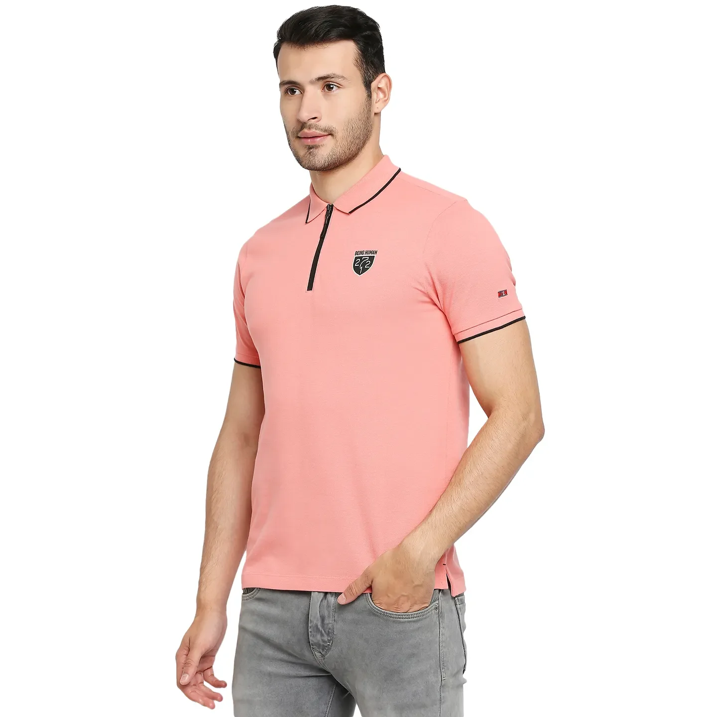 Pink Regular Fit Men's Polo T-Shirt by Being Human Clothing - Image 2