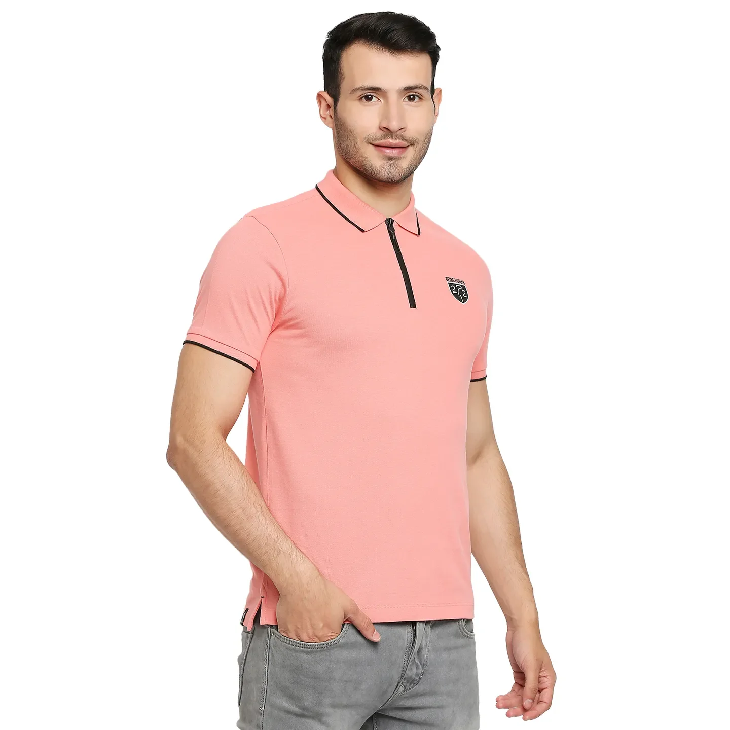 Pink Regular Fit Men's Polo T-Shirt by Being Human Clothing - Image 3