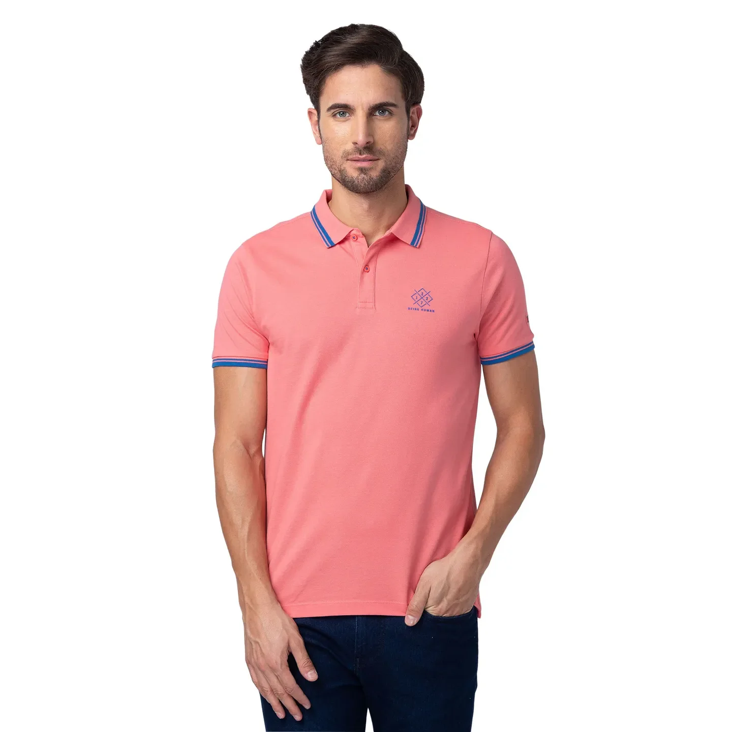 Coral Regular Fit Men's Polo T-Shirt by Being Human Clothing - Image 6