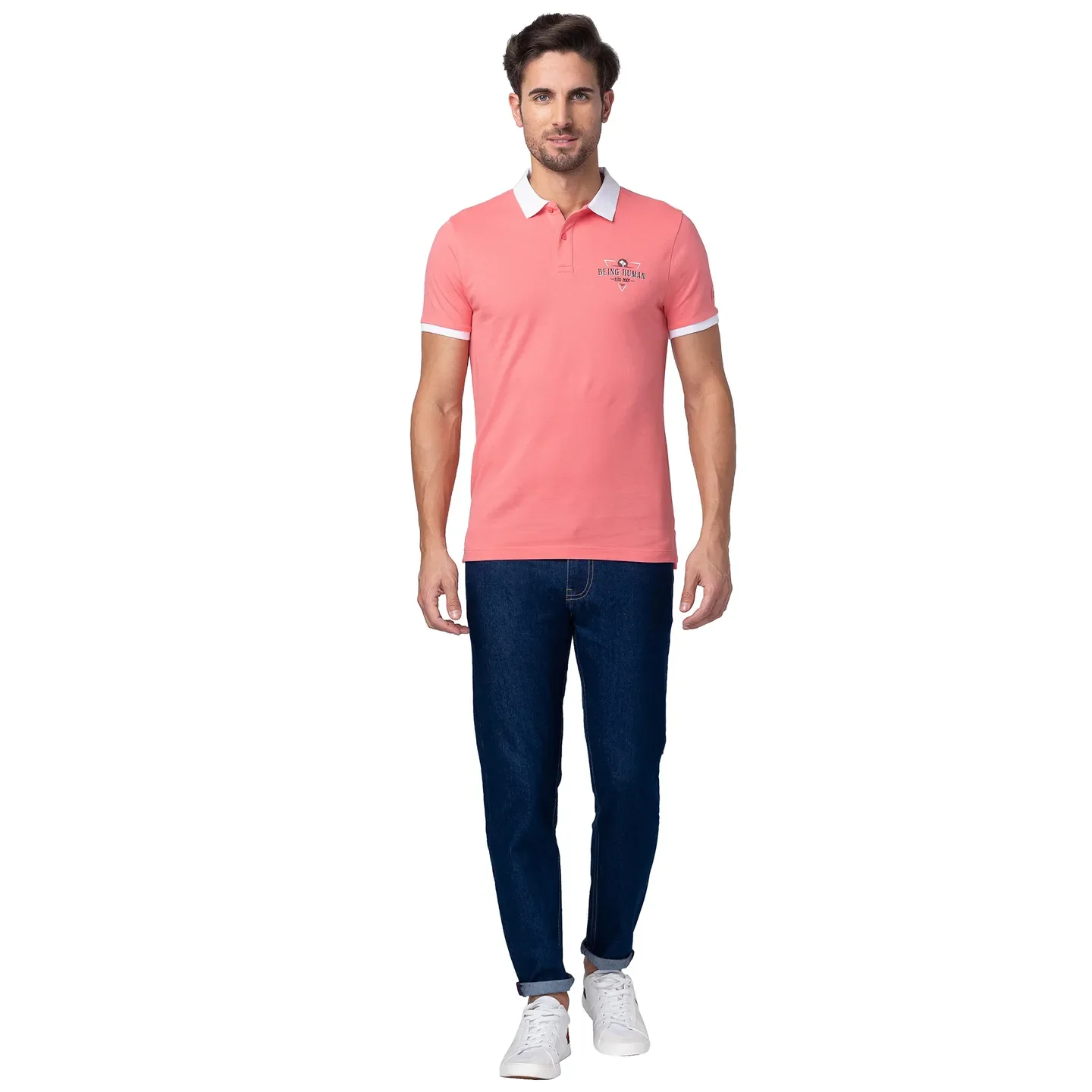 Pink Regular Fit Men's Polo T-Shirt by Being Human Clothing - Image 2