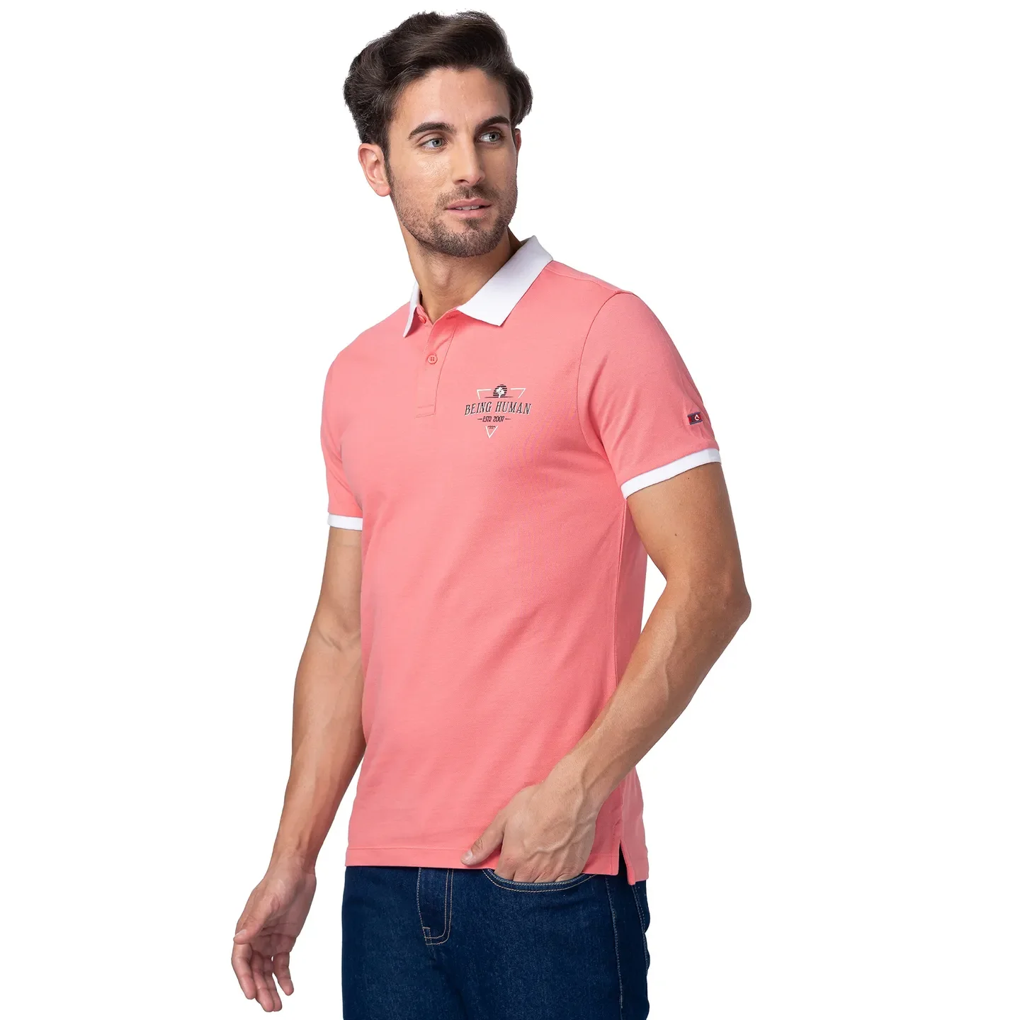 Pink Regular Fit Men's Polo T-Shirt by Being Human Clothing - Image 4