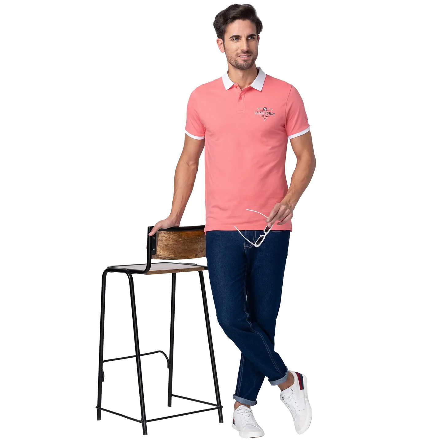 Pink Regular Fit Men's Polo T-Shirt by Being Human Clothing - Image 6