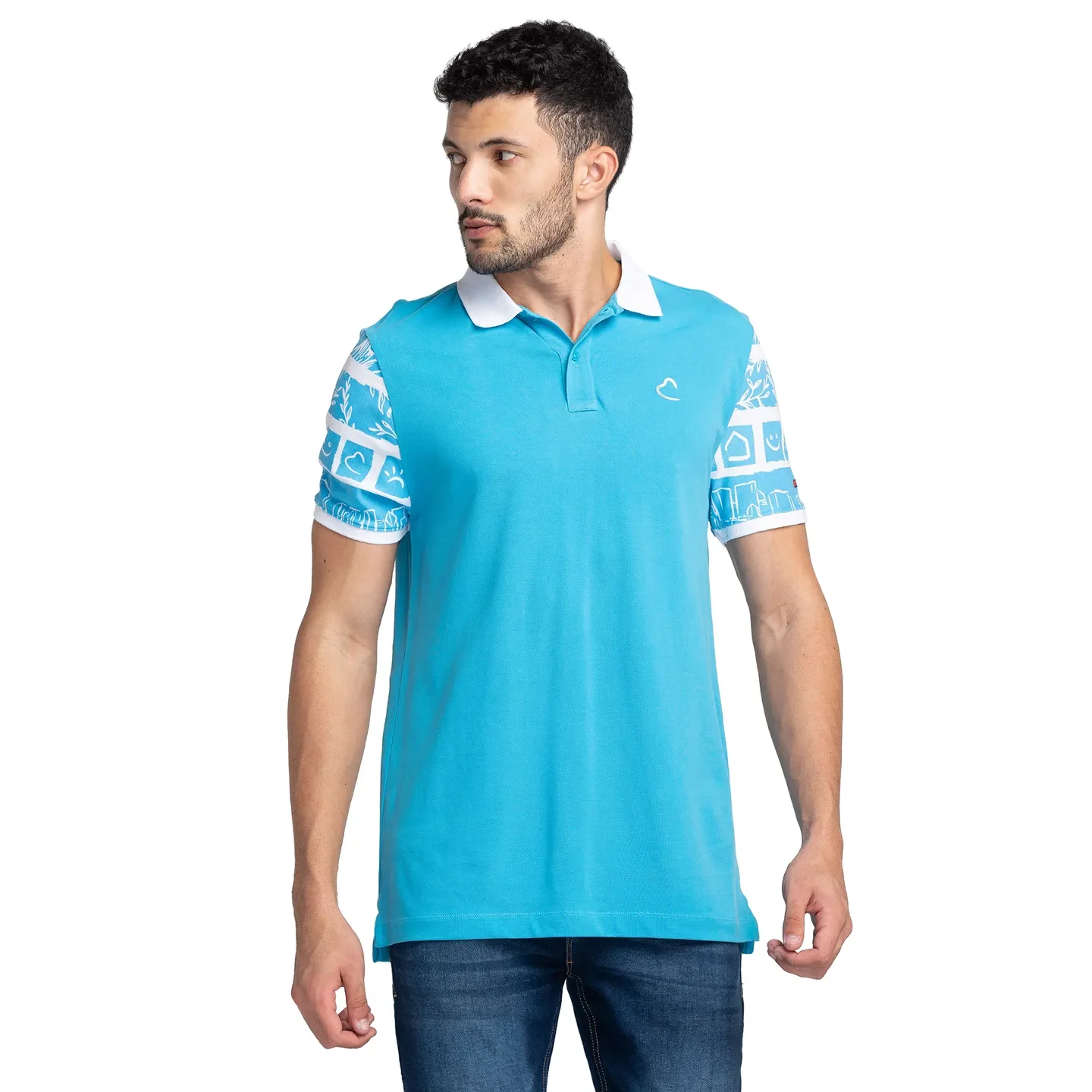 Blue Slim Fit Men's Polo T-shirt by Being Human Clothing
