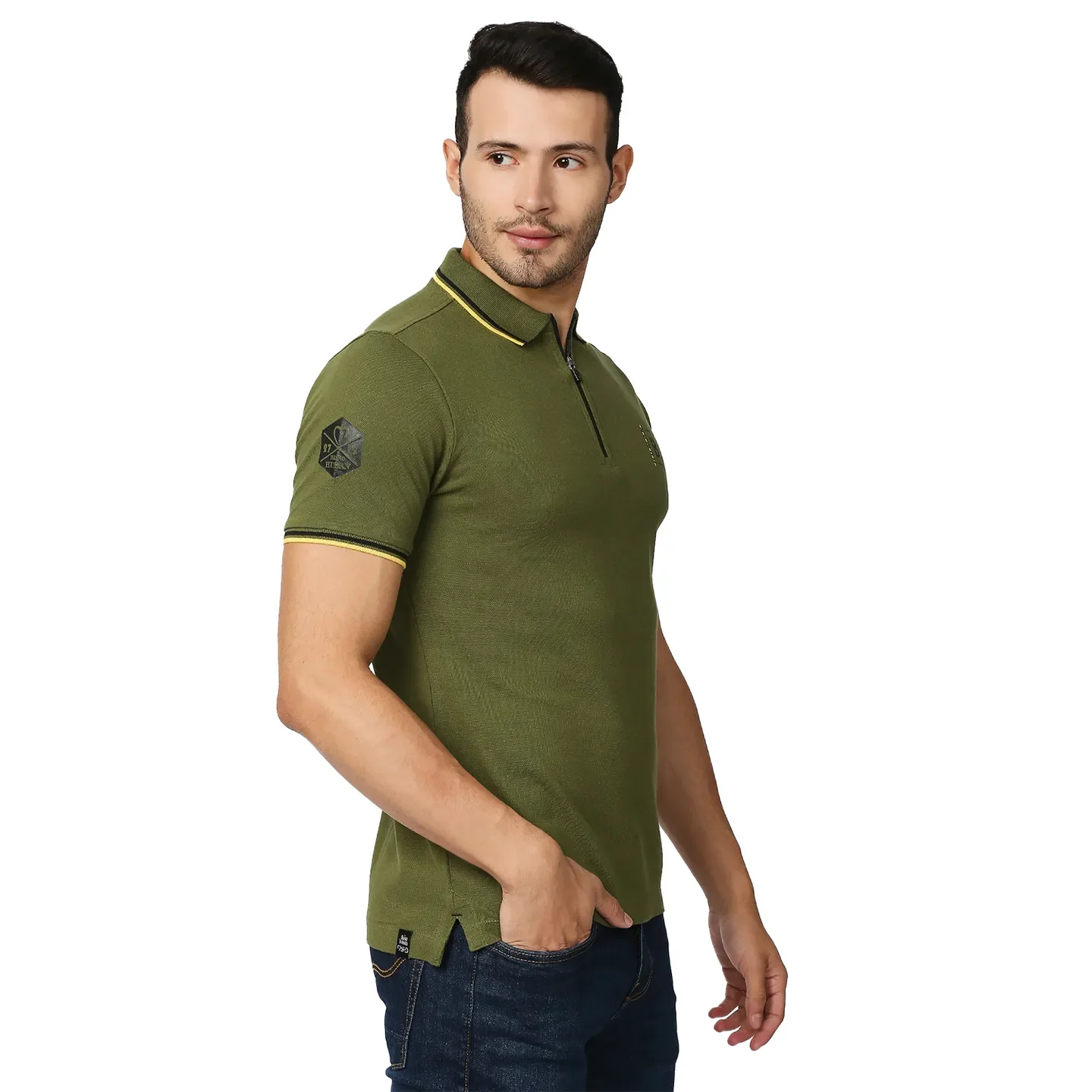 Green Regular Fit Men's Polo T-Shirt by Being Human Clothing - Image 3