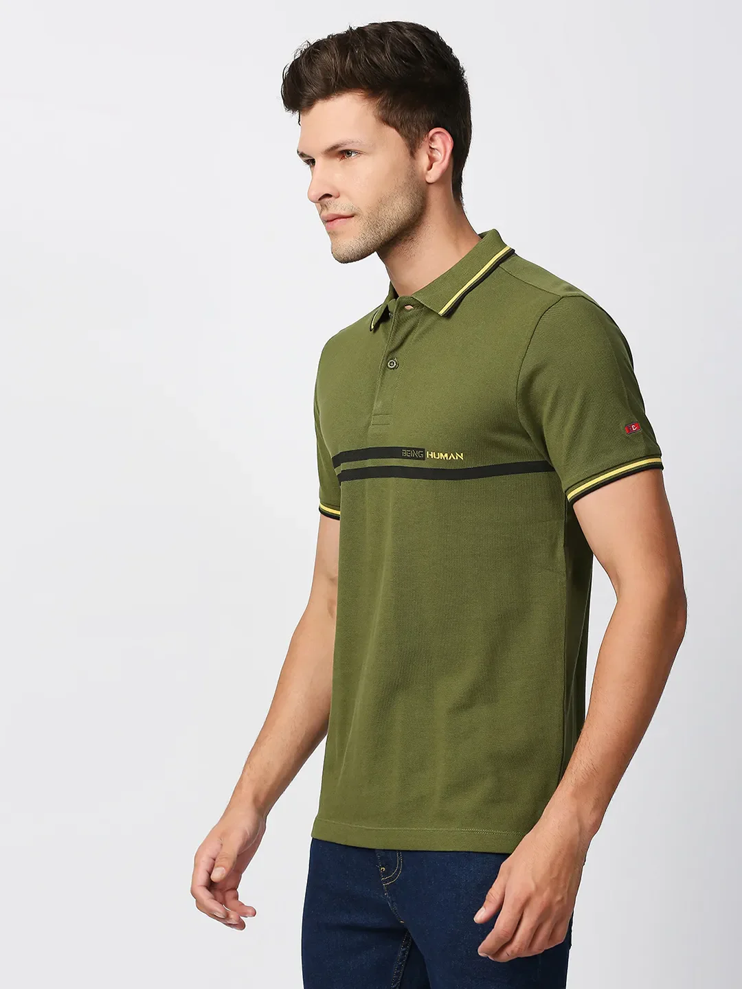 Green Regular Fit Men's Polo T-Shirt by Being Human Clothing - Image 2