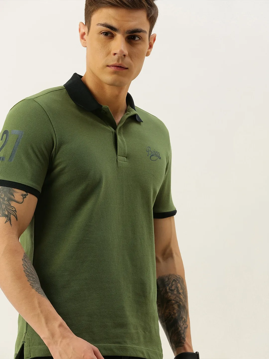 Green Regular Fit Men's Polo T-Shirt by Being Human Clothing - Image 2