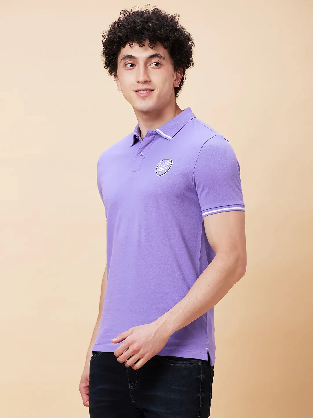 Purple Regular Fit Men's Polo T-Shirt by Being Human Clothing - Image 3