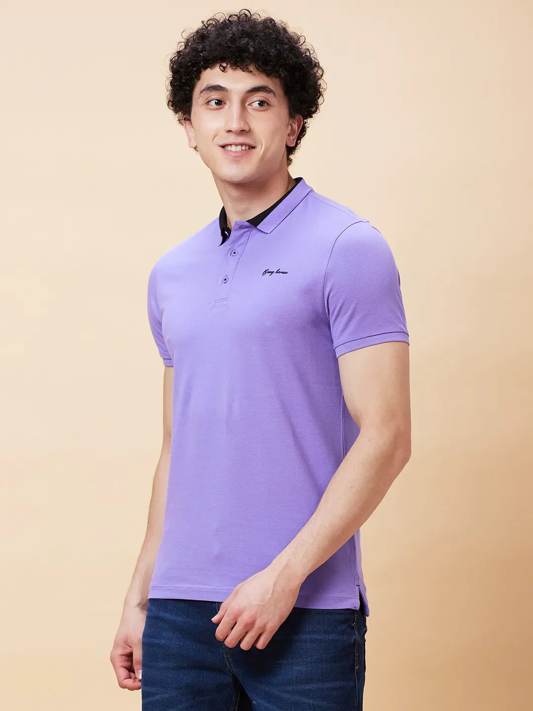 Purple Regular Fit Men's Polo T-Shirt by Being Human Clothing - Image 3