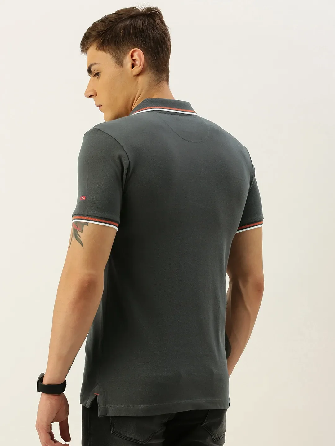 Grey Regular Fit Men's Polo T-Shirt by Being Human Clothing - Image 3