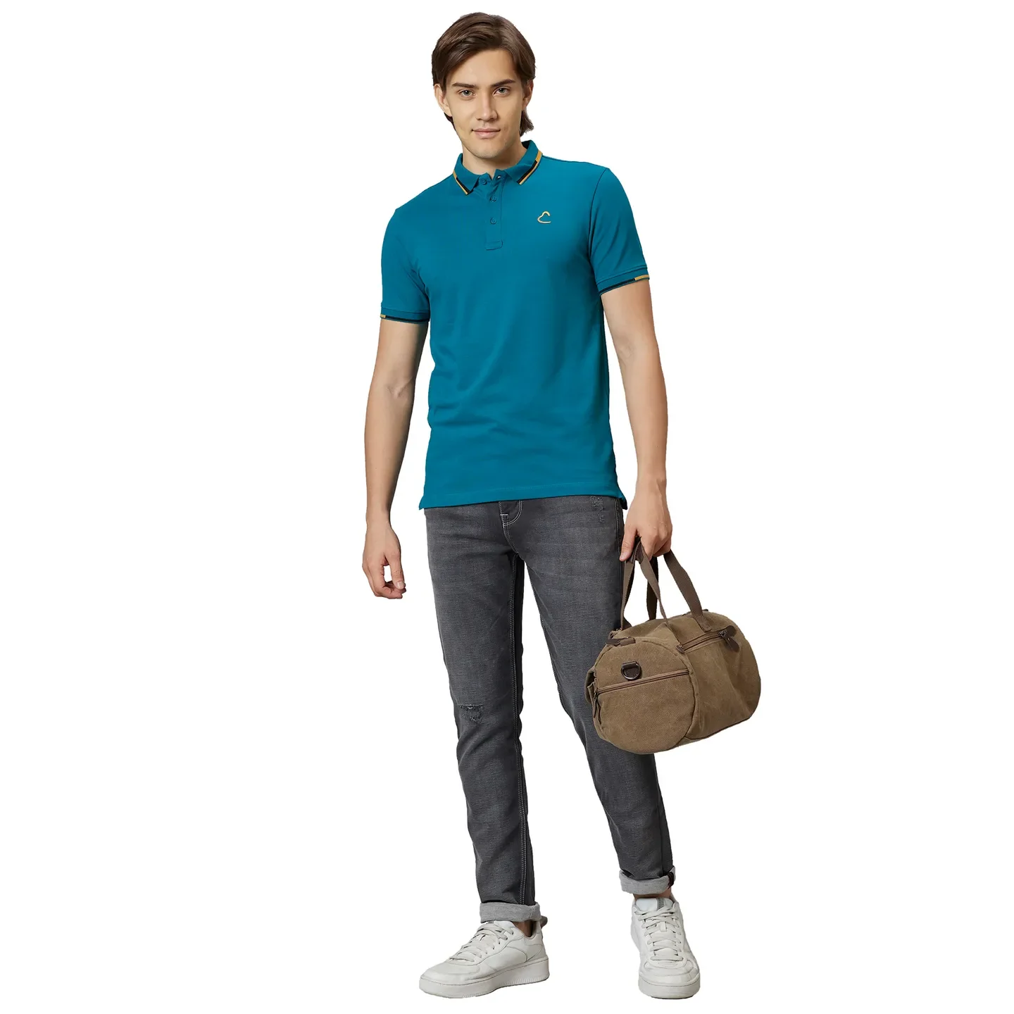Teal Regular Fit Men's Polo T-shirt by Being Human Clothing - Image 5