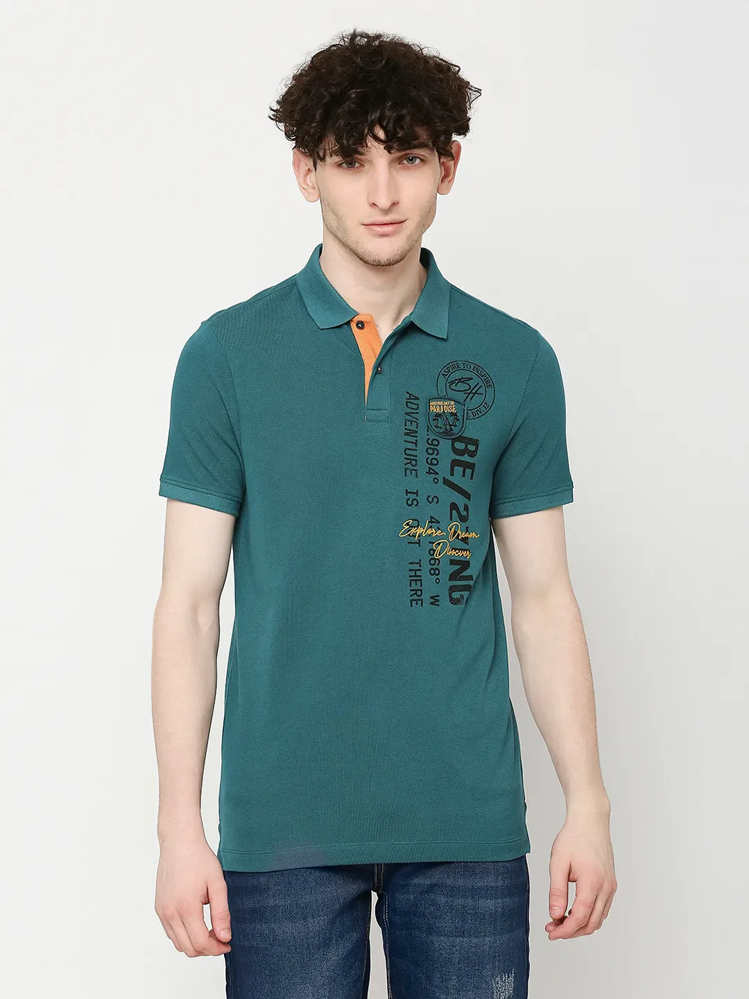 Green Regular Fit Men's Polo T-Shirt by Being Human Clothing