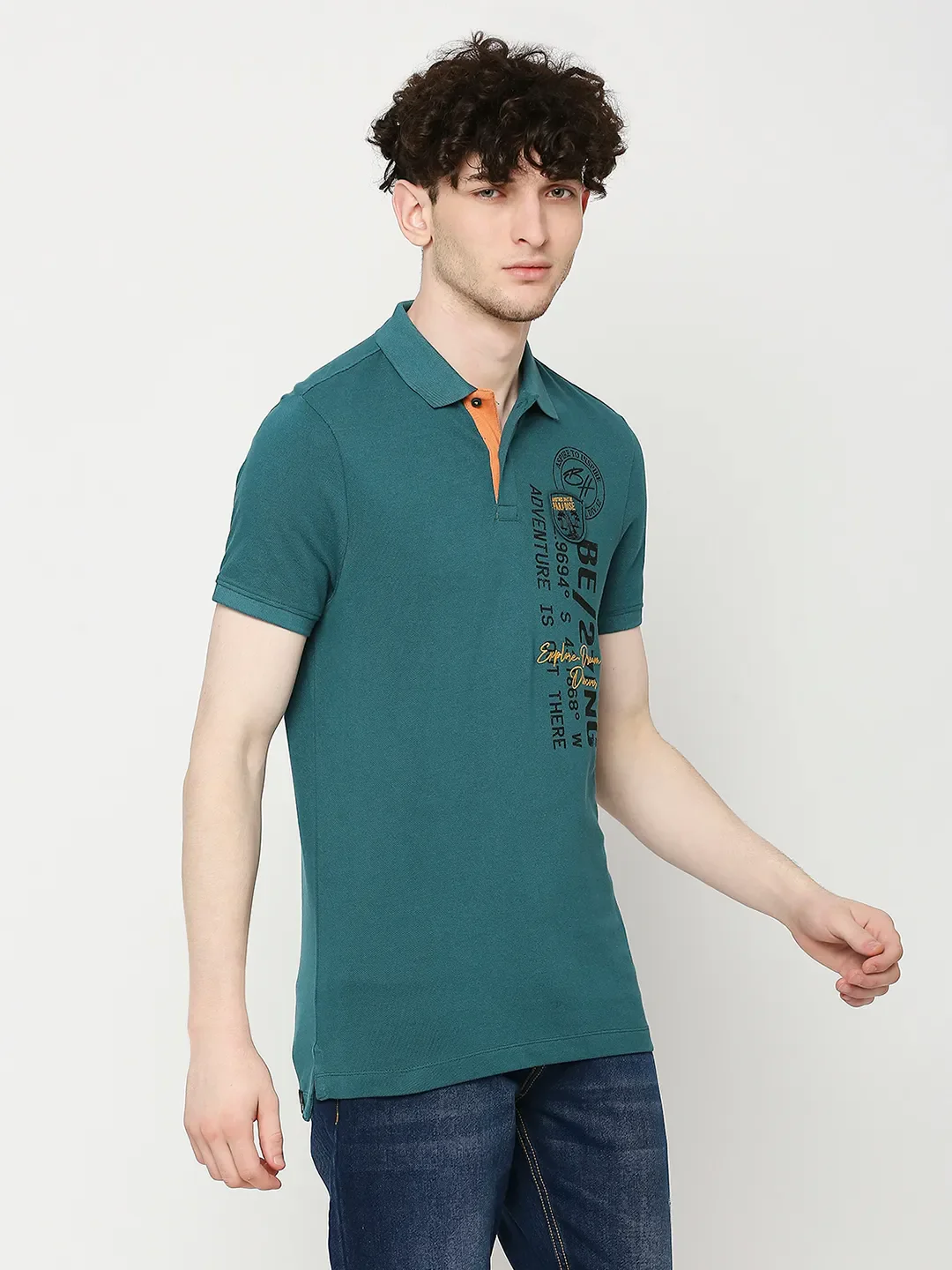 Green Regular Fit Men's Polo T-Shirt by Being Human Clothing - Image 3