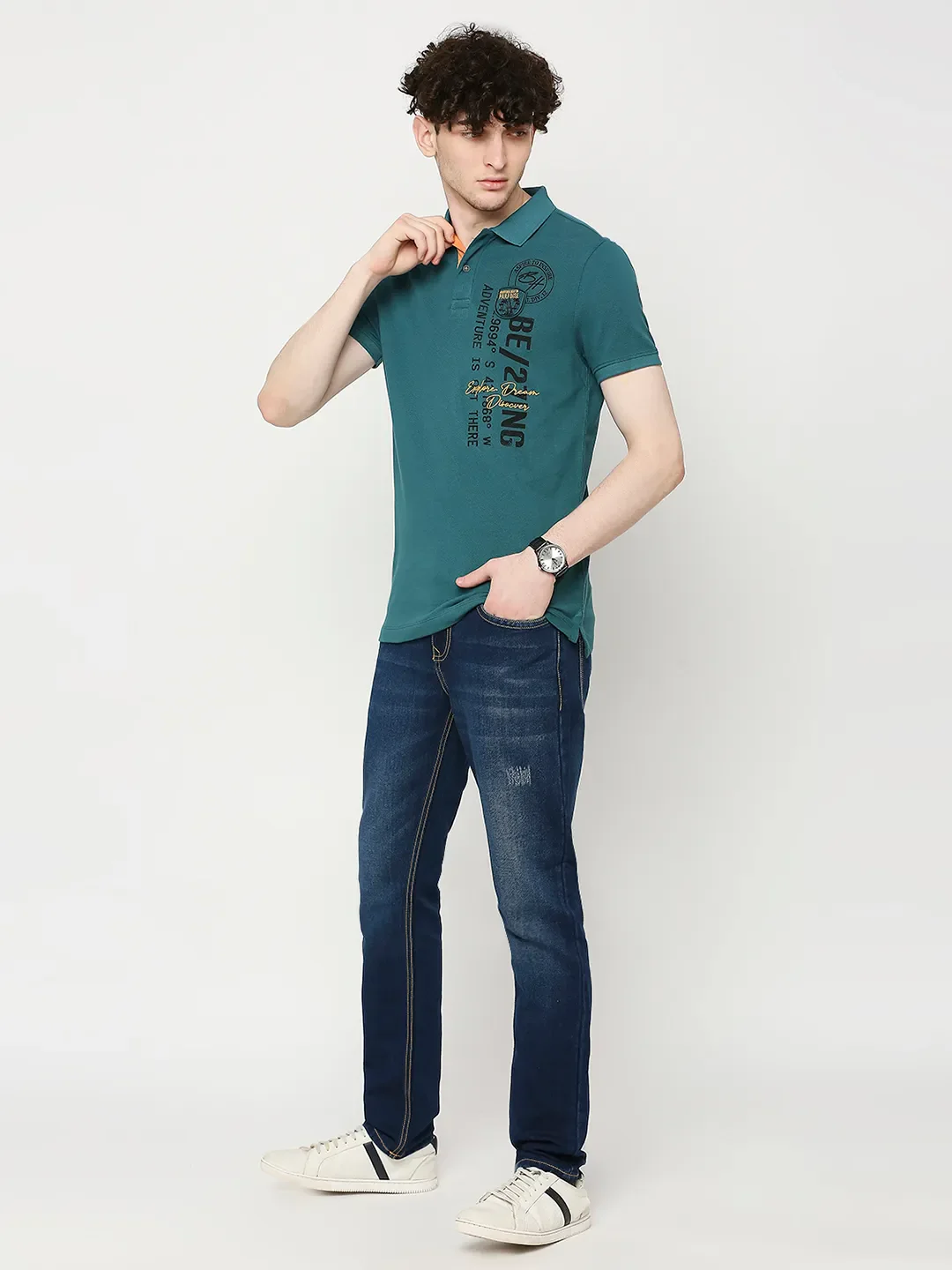 Green Regular Fit Men's Polo T-Shirt by Being Human Clothing - Image 6