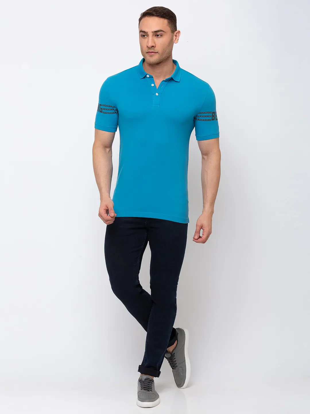 Deep Blue Regular Fit Men's Polo T-shirt by Being Human Clothing - Image 3