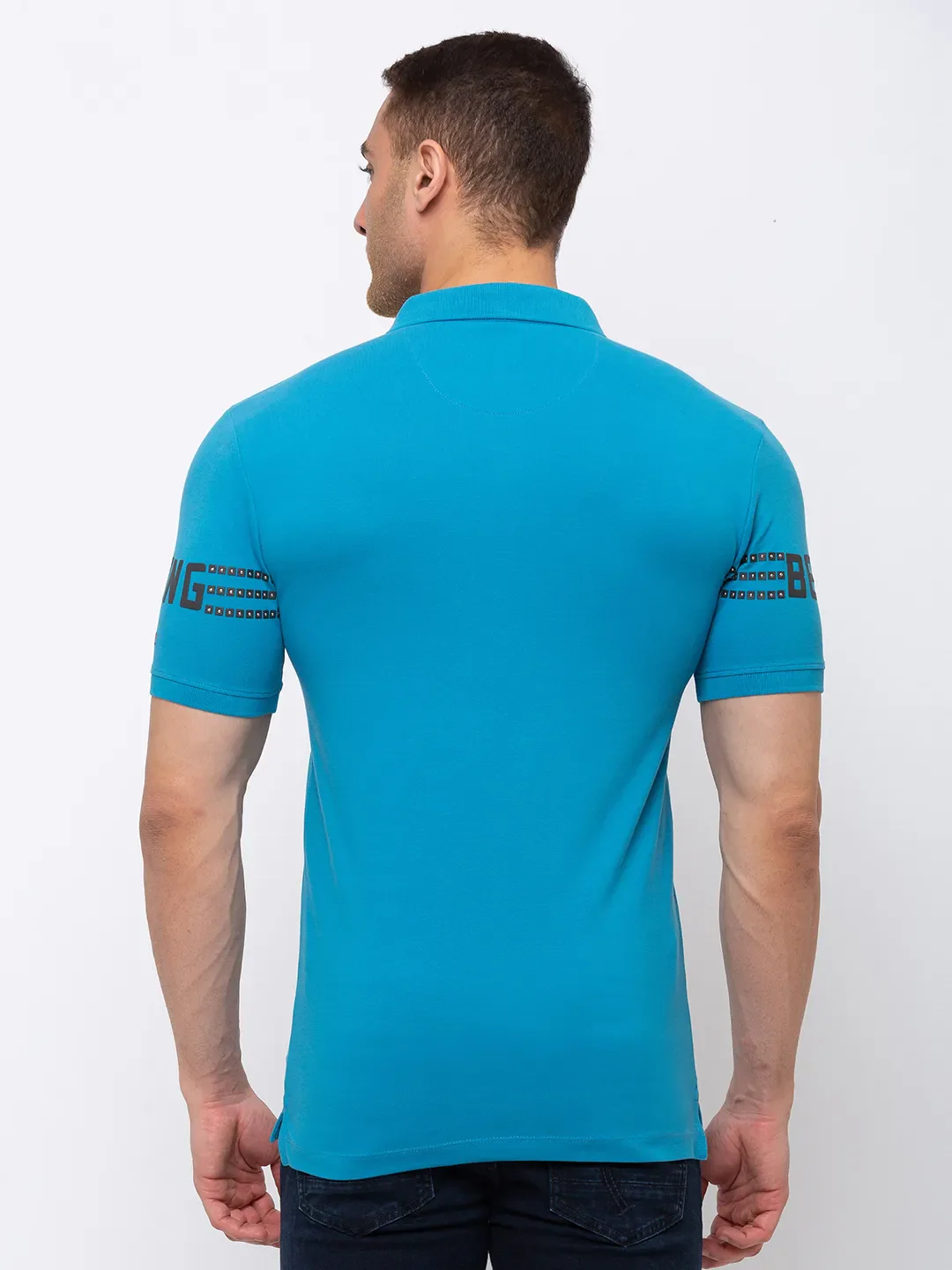 Deep Blue Regular Fit Men's Polo T-shirt by Being Human Clothing - Image 4