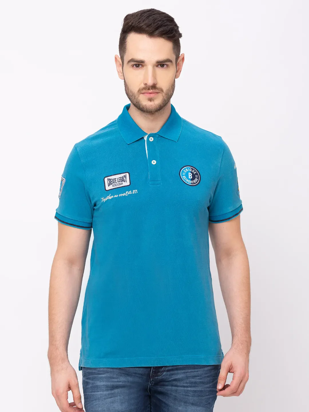 Blue Regular Fit Men's Polo T-Shirt by Being Human Clothing