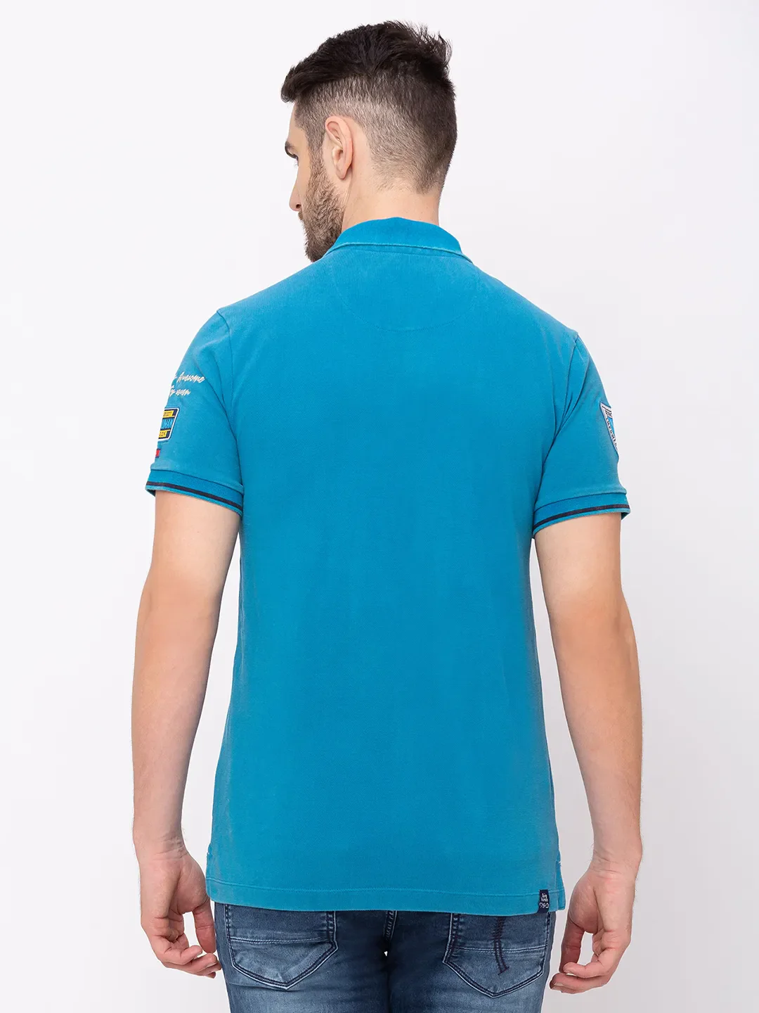 Blue Regular Fit Men's Polo T-Shirt by Being Human Clothing - Image 6