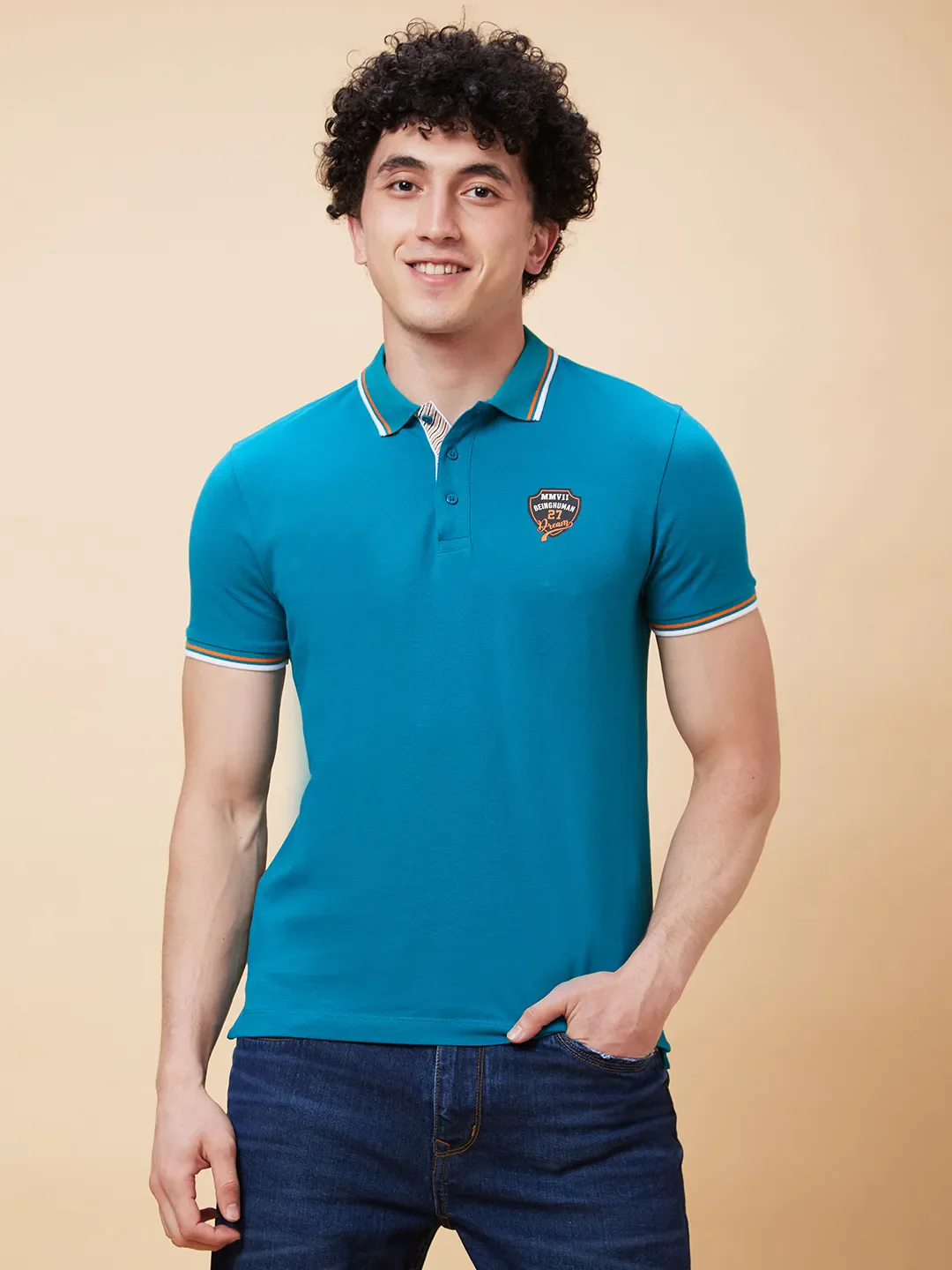Deep Lake Regular Fit Men's Polo T-Shirt by Being Human Clothing