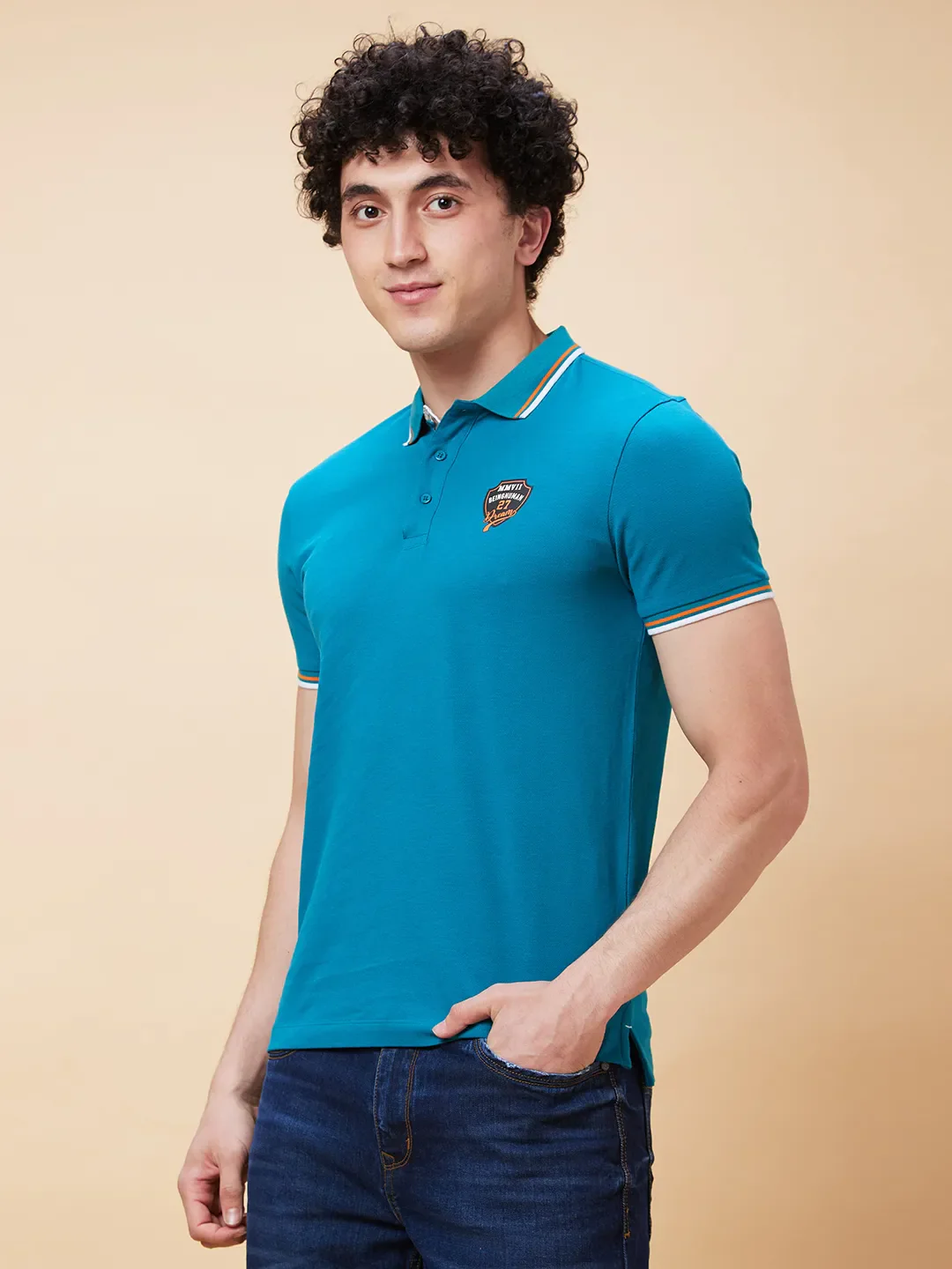 Deep Lake Regular Fit Men's Polo T-Shirt by Being Human Clothing - Image 3