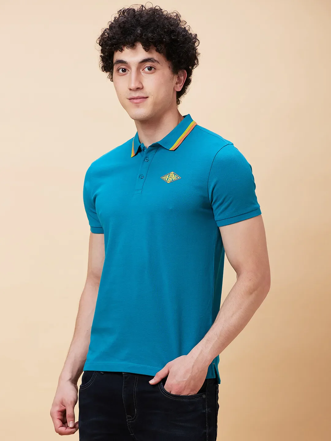 Blue Regular Fit Men's Polo T-Shirt by Being Human Clothing - Image 3