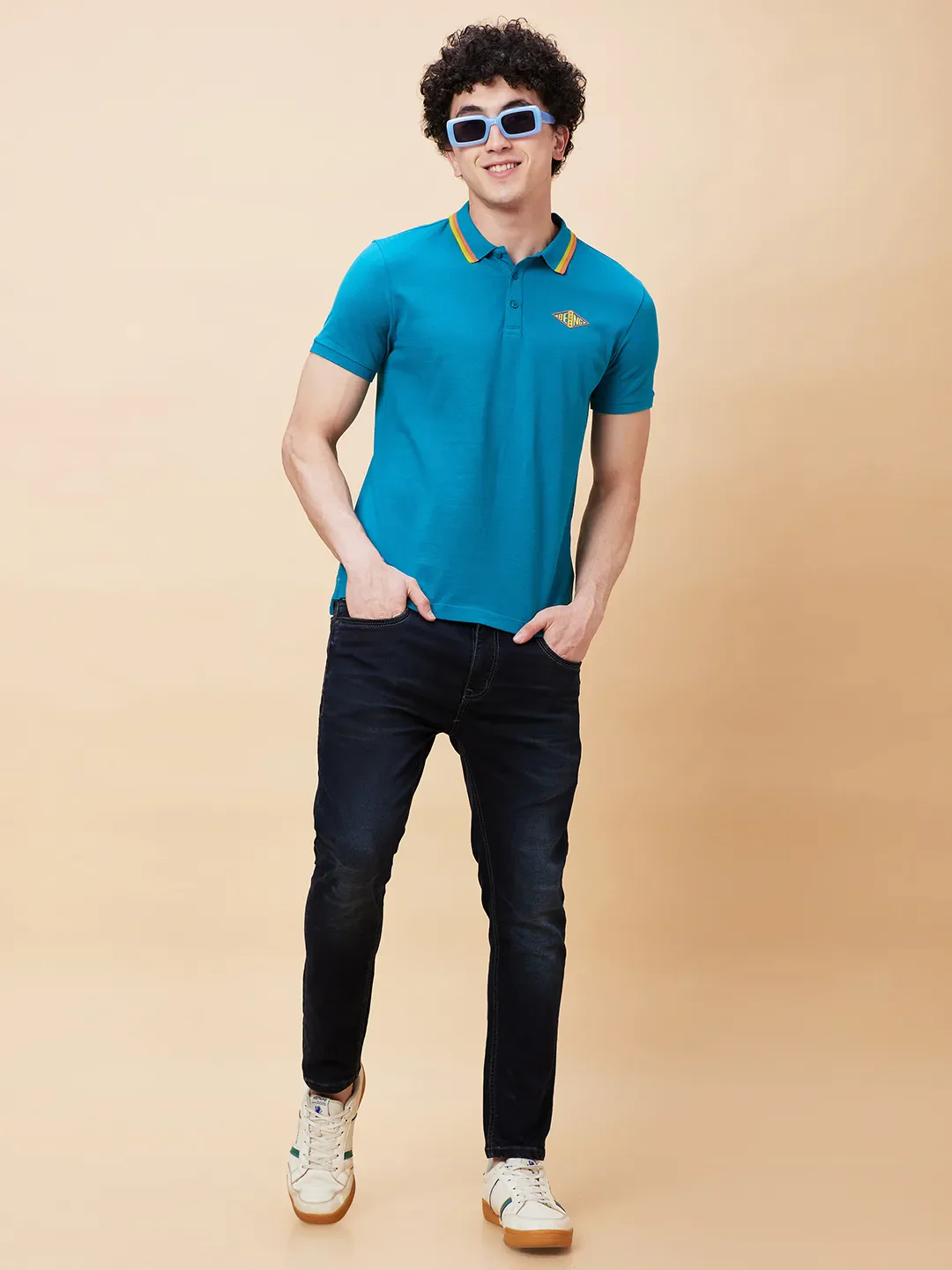 Blue Regular Fit Men's Polo T-Shirt by Being Human Clothing - Image 6