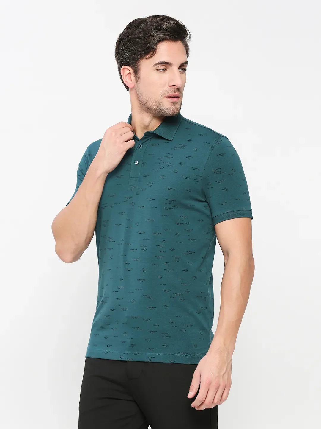 Teal Regular Fit Men's Polo T-shirt by Being Human Clothing - Image 3