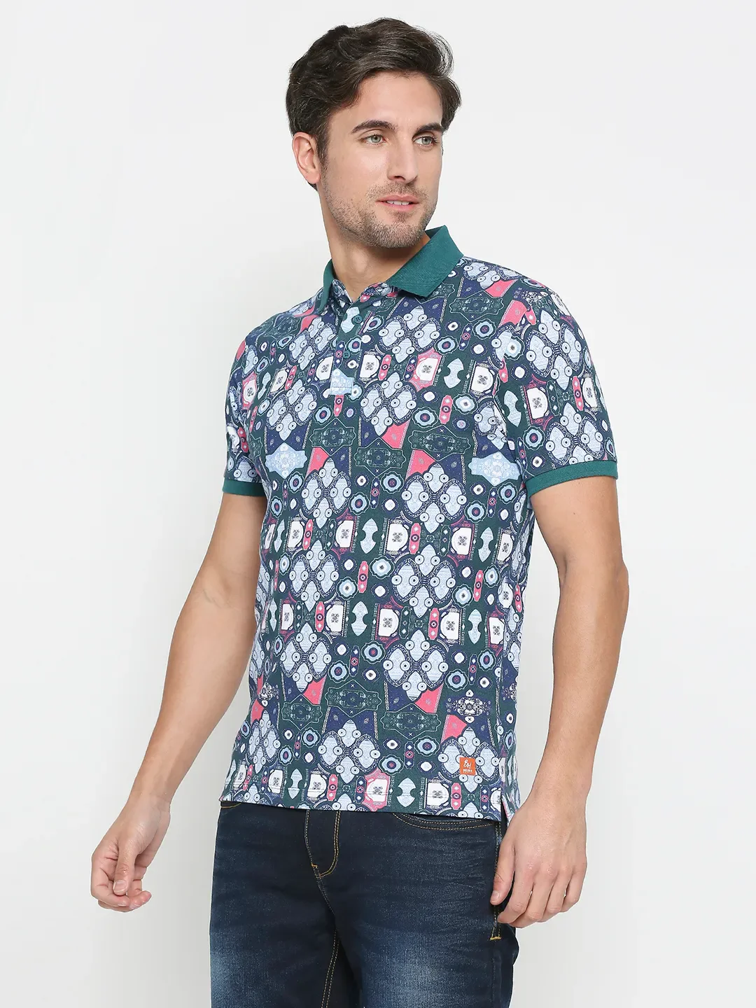 Teal Regular Fit Men's Polo T-shirt by Being Human Clothing - Image 2