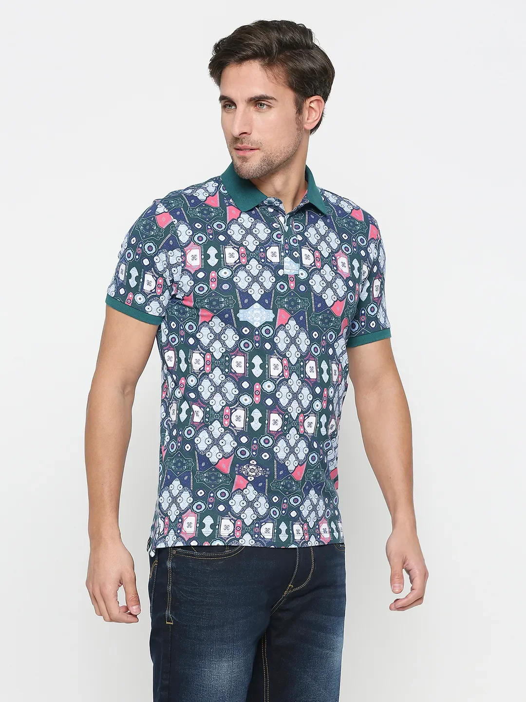 Teal Regular Fit Men's Polo T-shirt by Being Human Clothing - Image 3