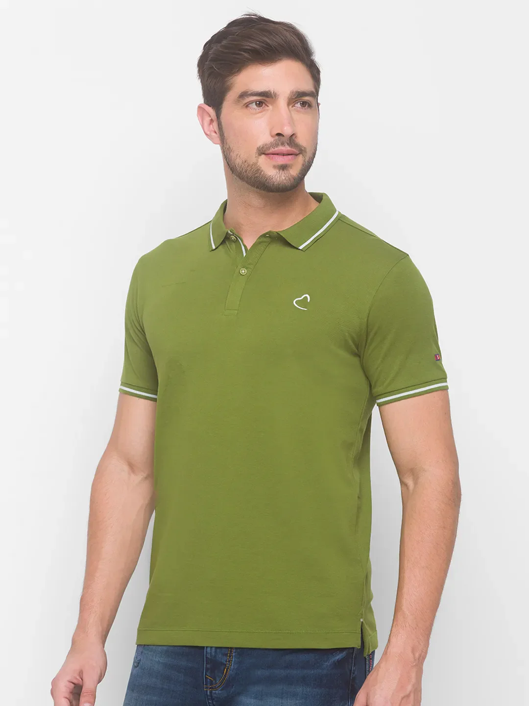Dark Green Regular Fit Men's Polo T-shirt by Being Human Clothing - Image 2