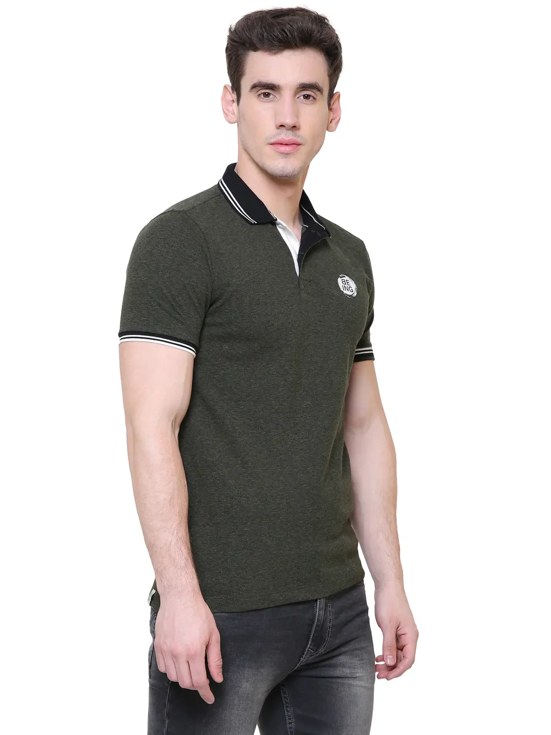 Green Regular Fit Men's Polo T-Shirt by Being Human Clothing - Image 3
