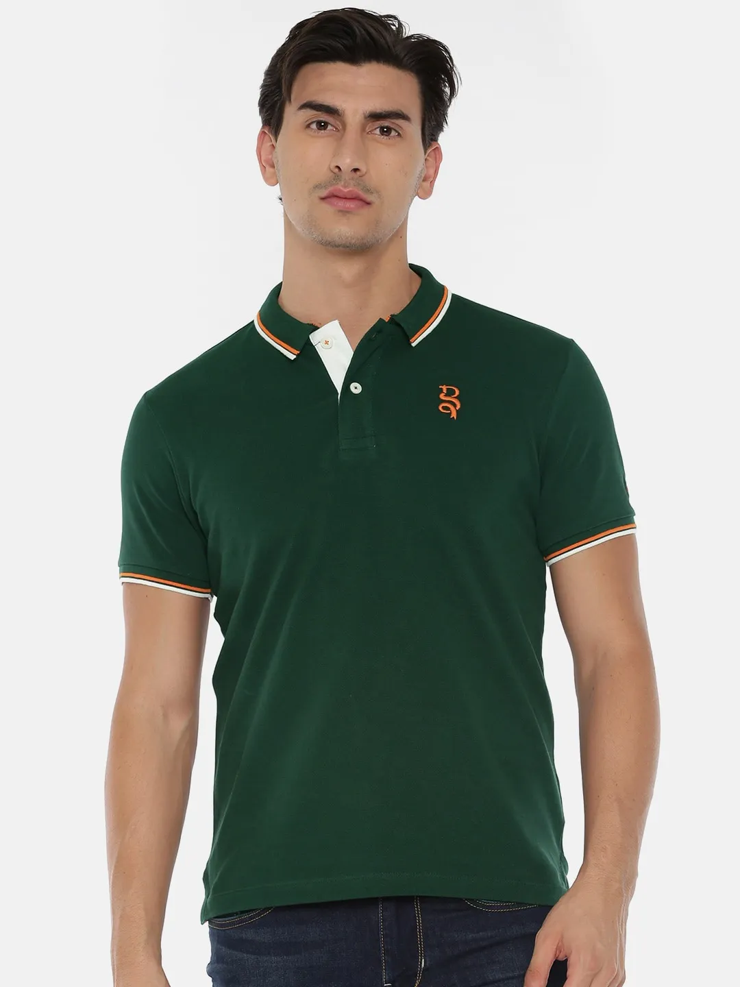 Green Regular Fit Men's Polo T-Shirt by Being Human Clothing